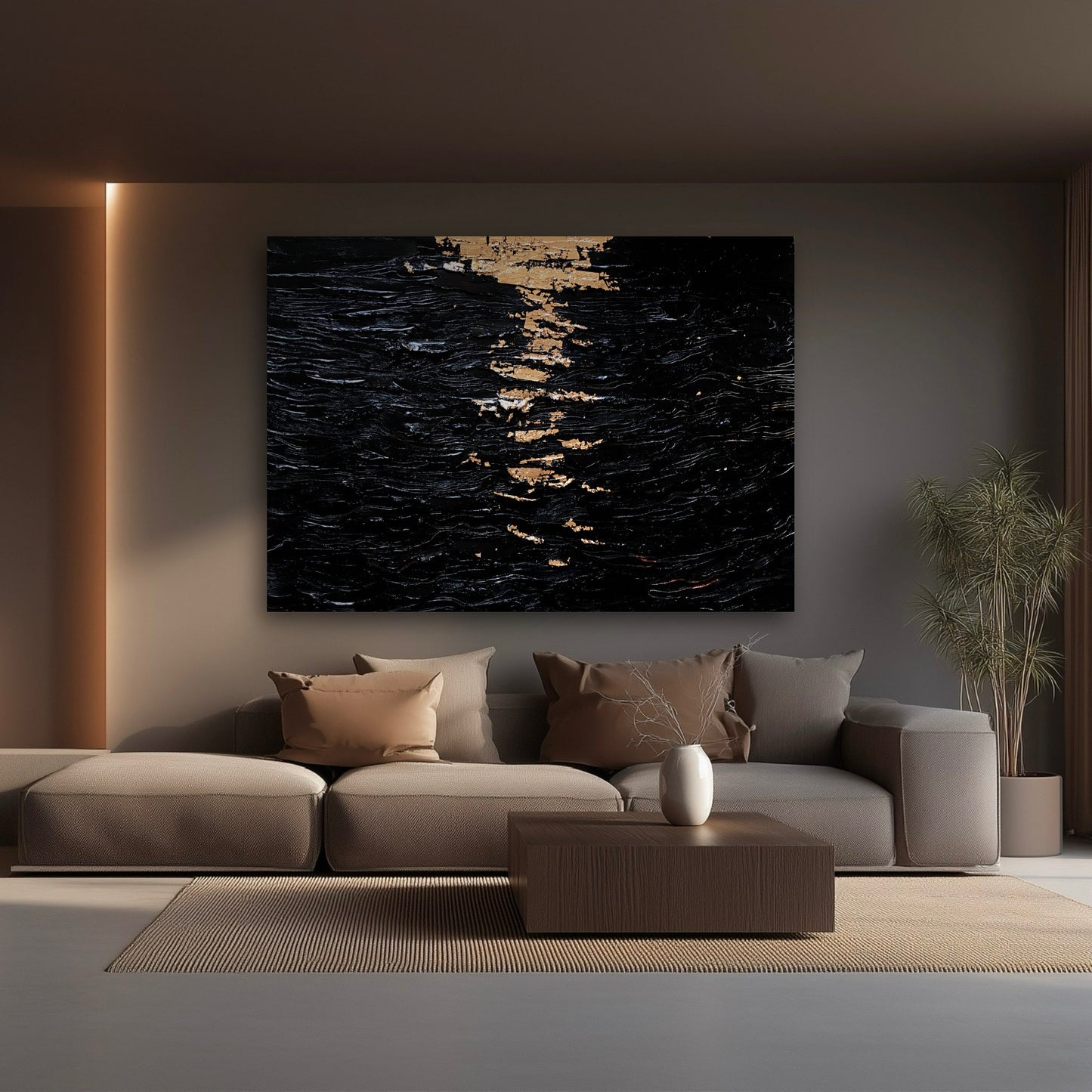 Abstract black and silent ocean texture painting