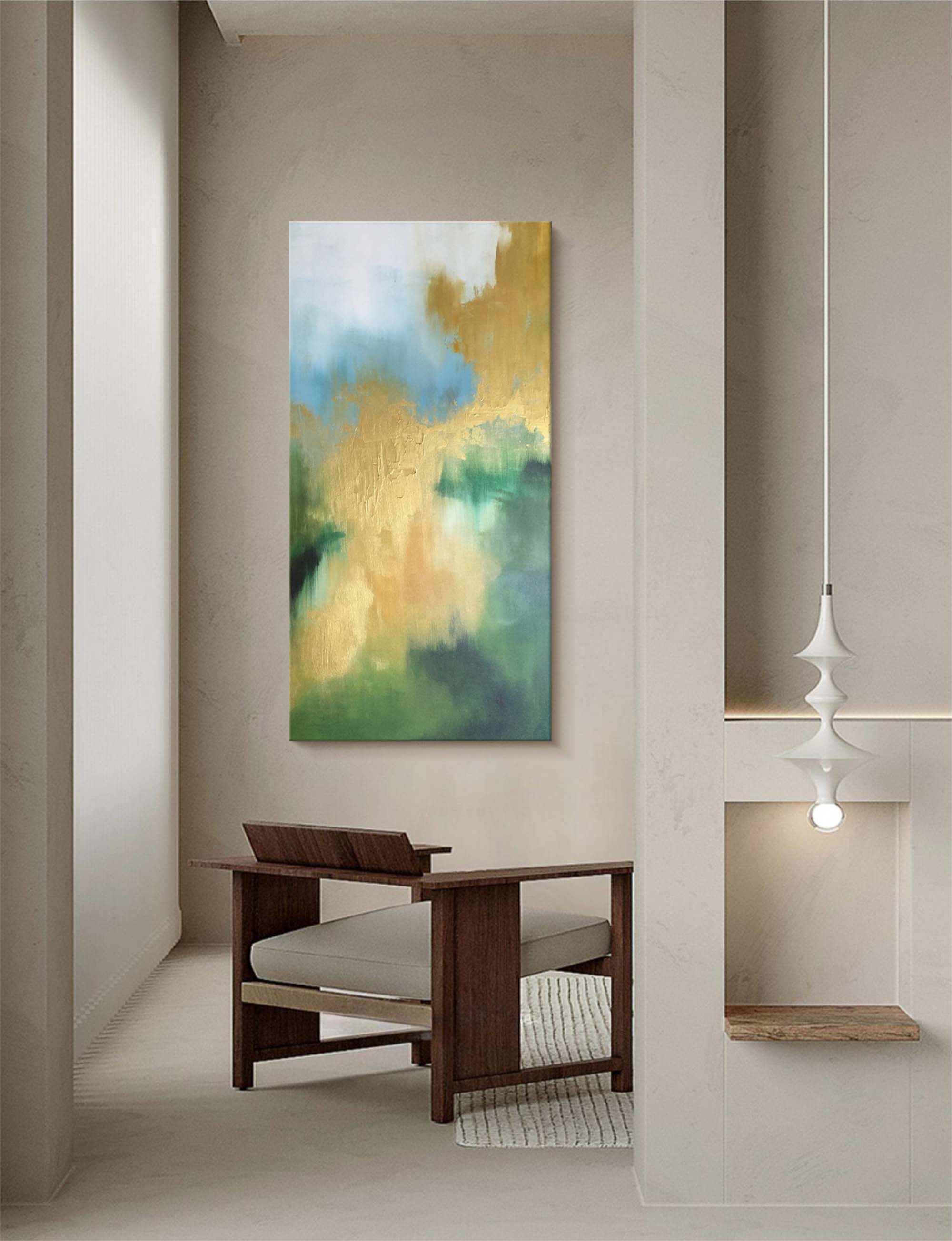 Wallart Abstract Gold and Green Oil Art