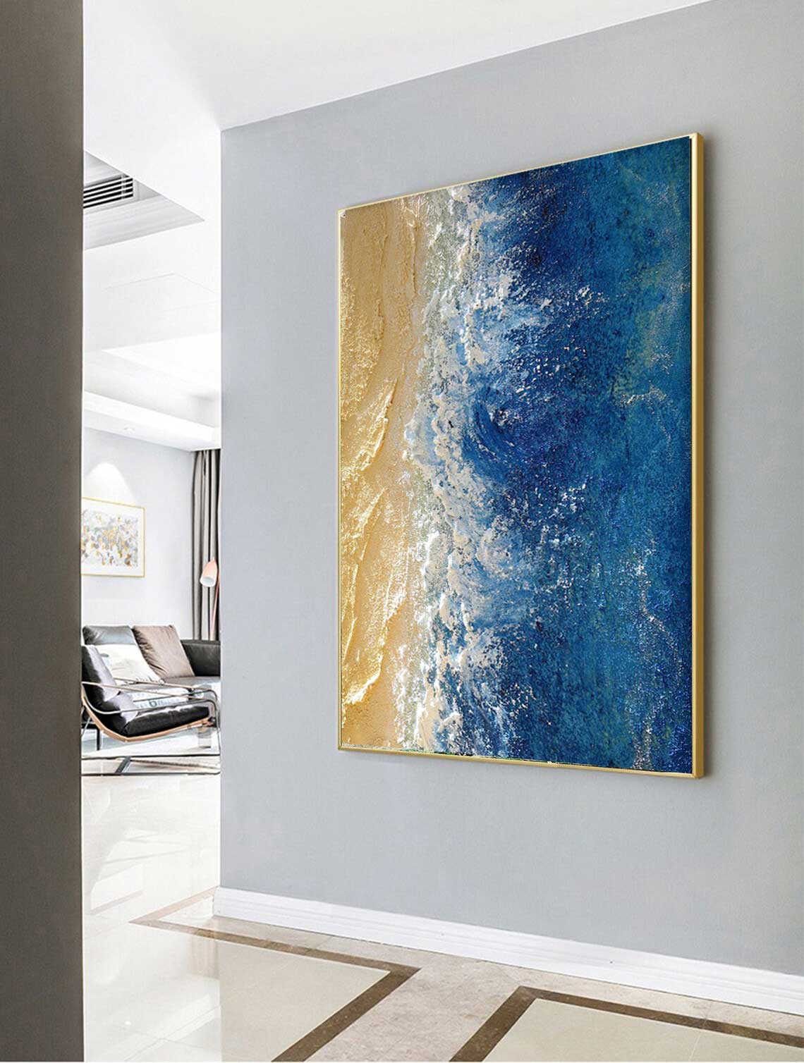 Wallart Abstract Diptych in Teal and Gold