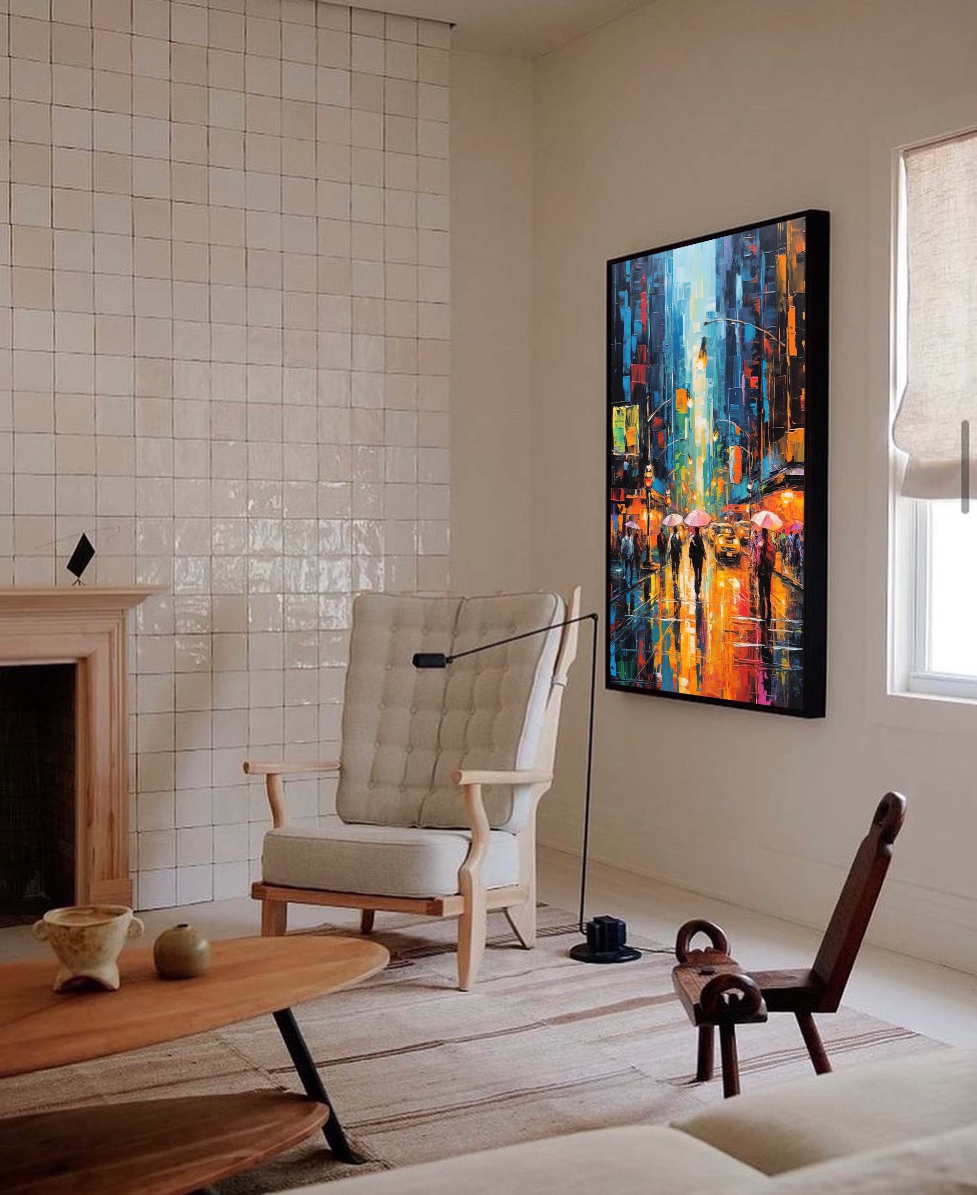 Wallart City Lights Rainy Street Canvas