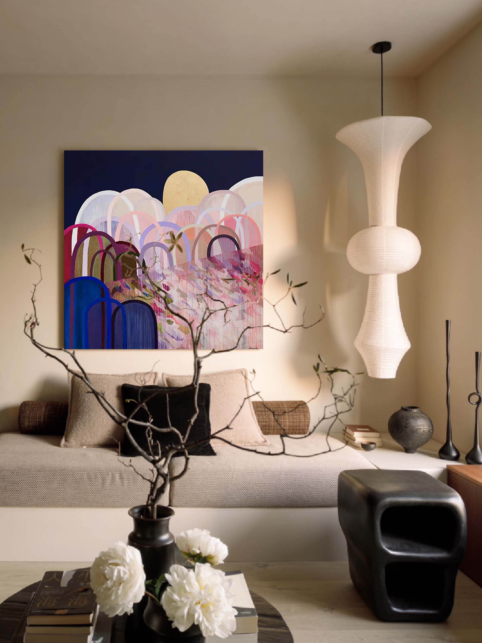 Wallart Moonlit Arches Abstract Landscape Art