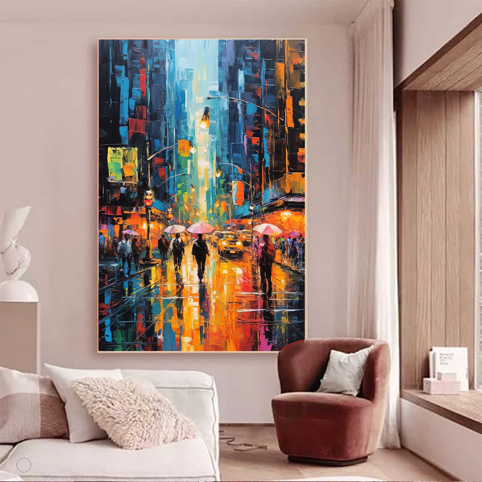 Wallart City Lights Rainy Street Canvas