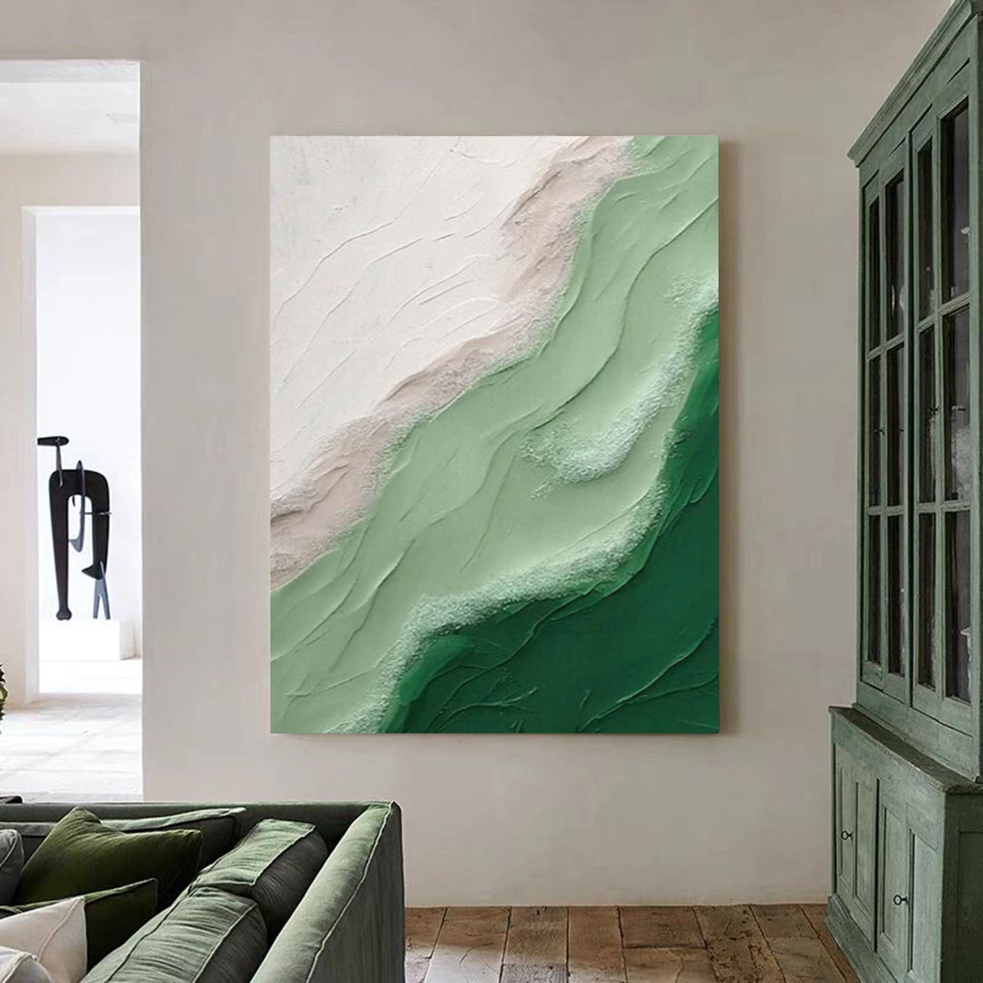 Wallart Textured Green Wave Abstract Canvas Art