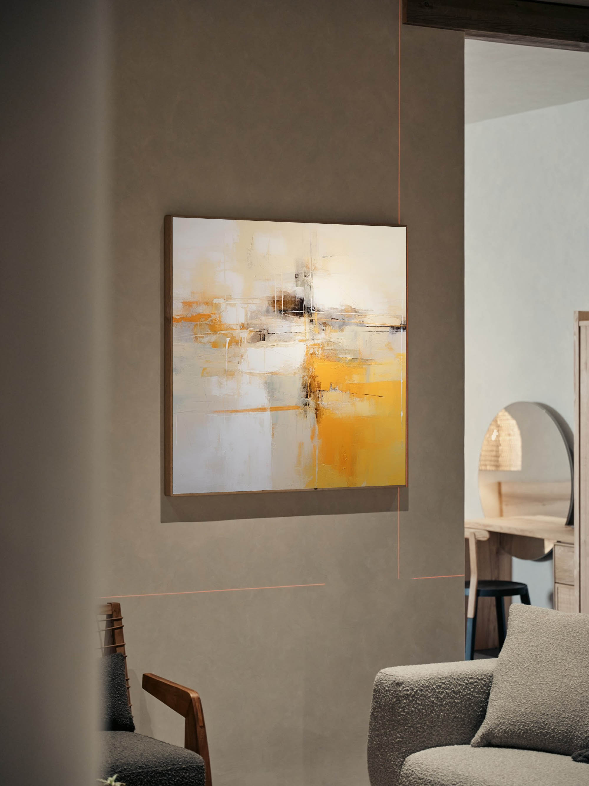 Wallart Elegant Yellow and White Abstract Art
