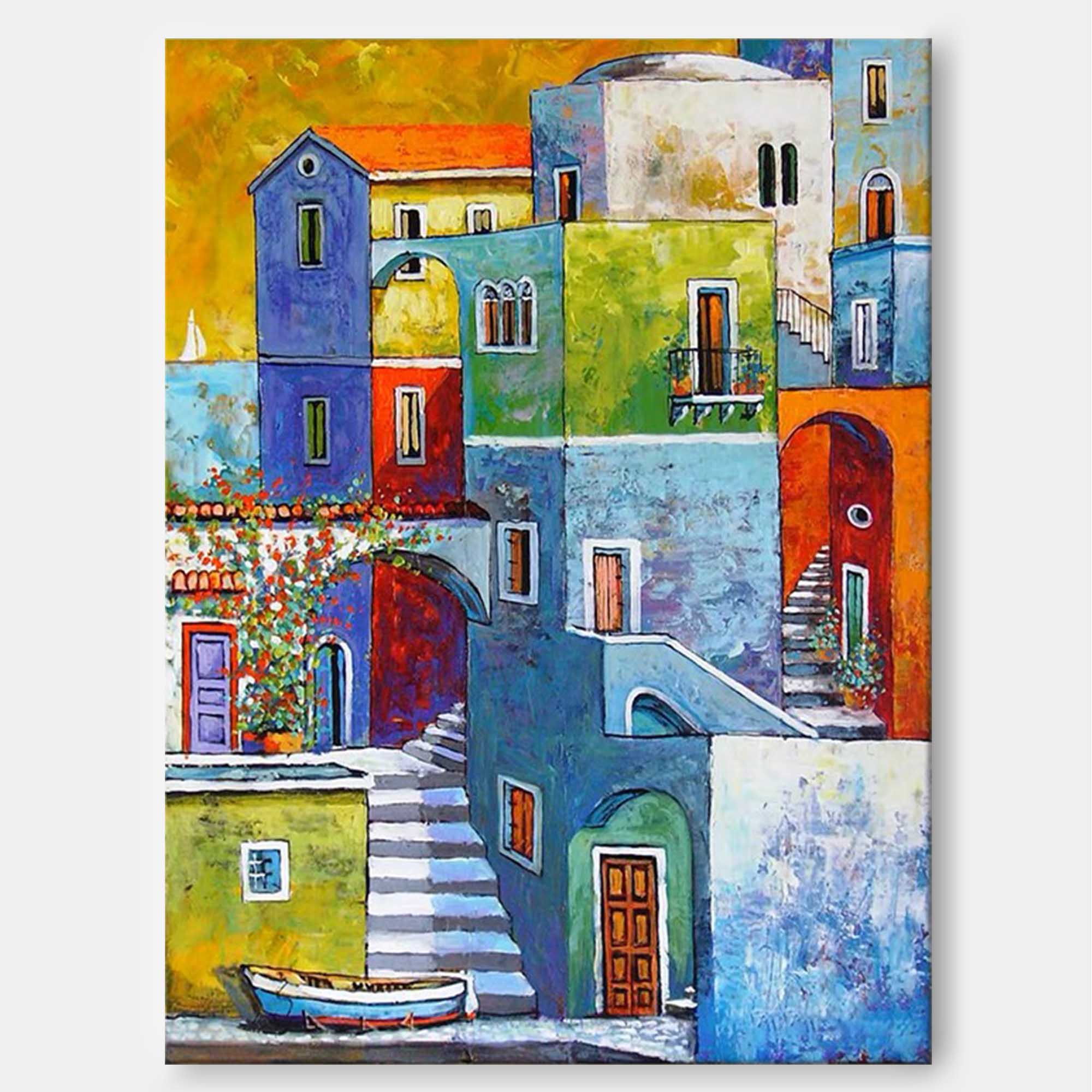 Wallart Colorful Mediterranean Townscape Art