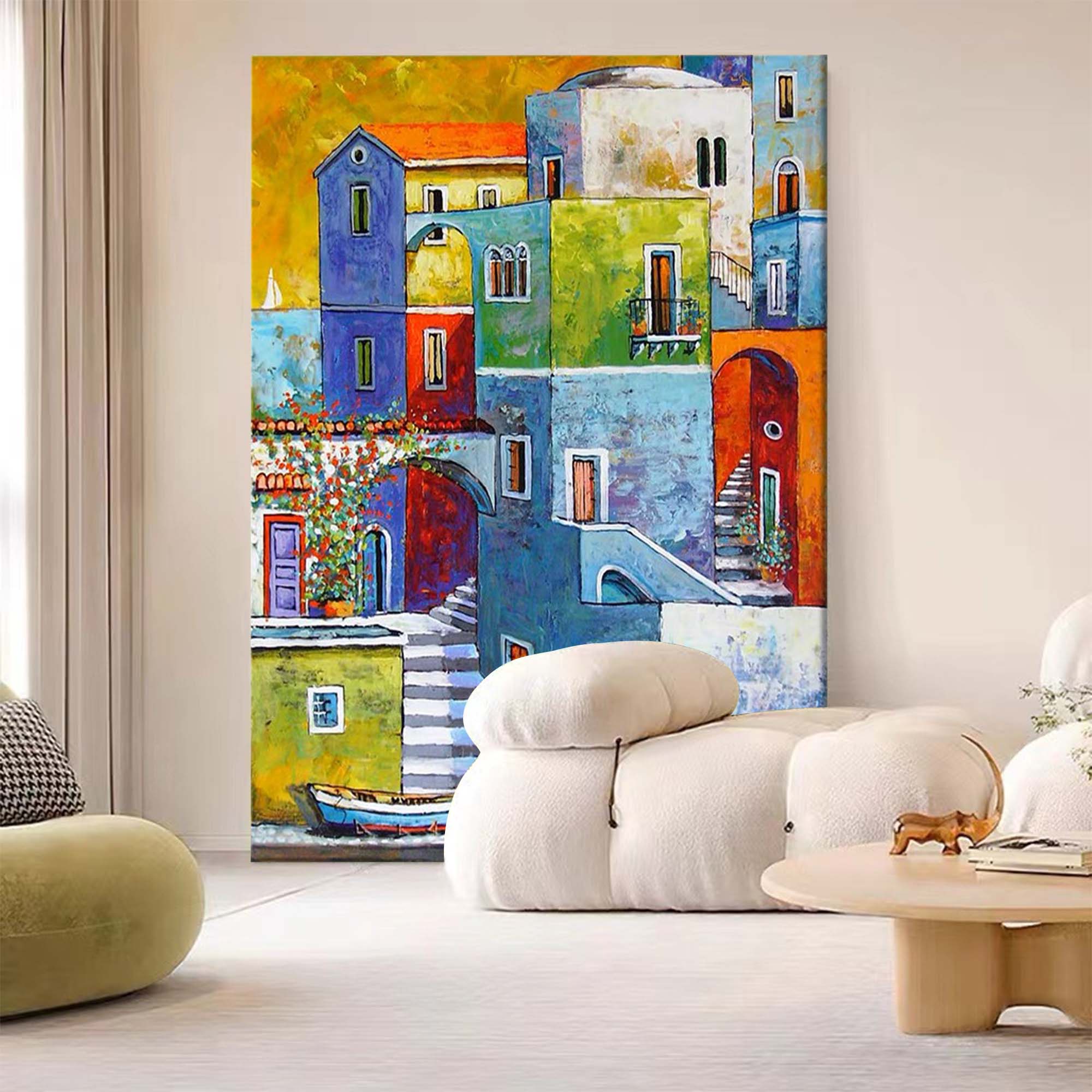 Wallart Colorful Mediterranean Townscape Art