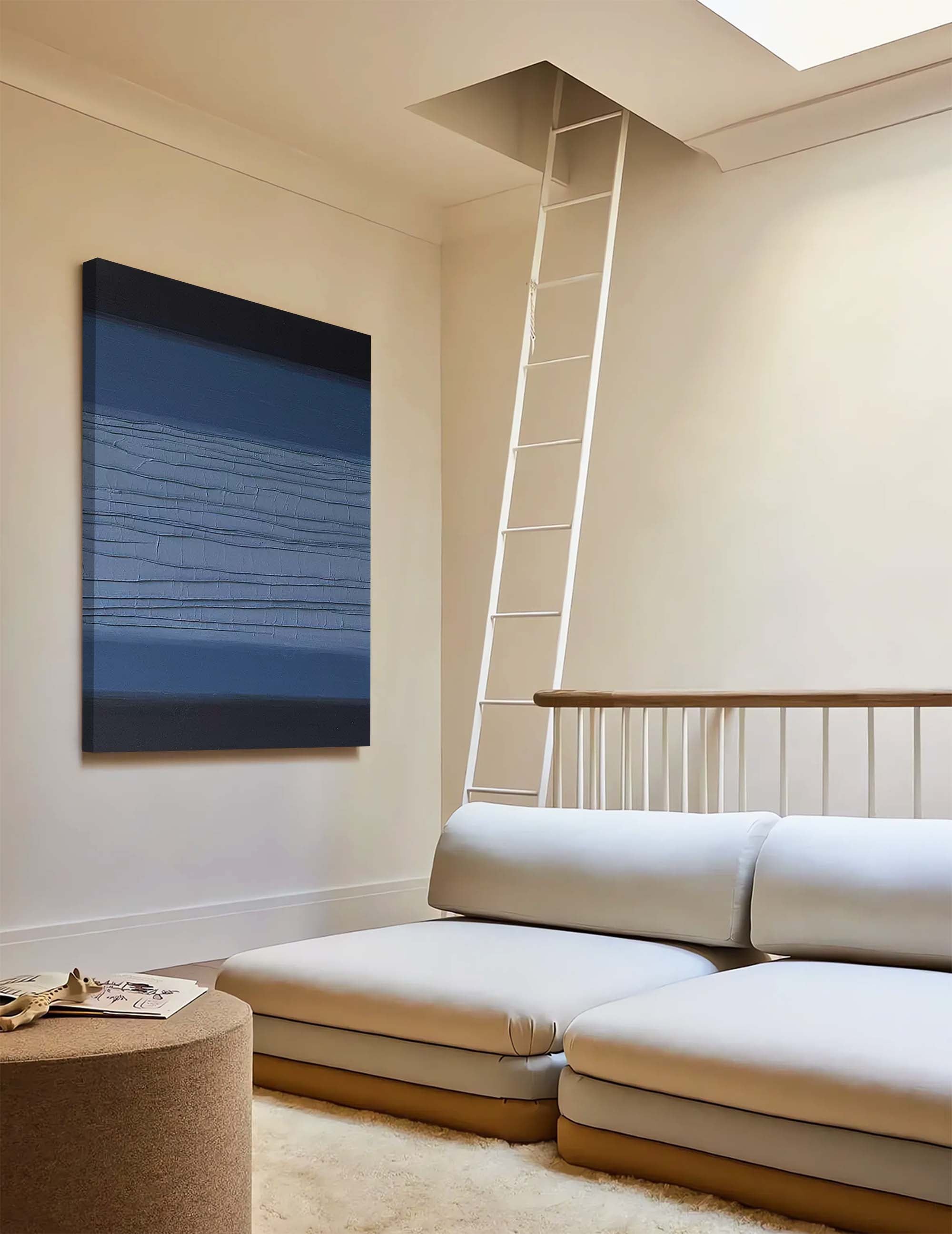 Wallart Textured Blue and Black Abstract Oil Painting – Contemporary Wall Art