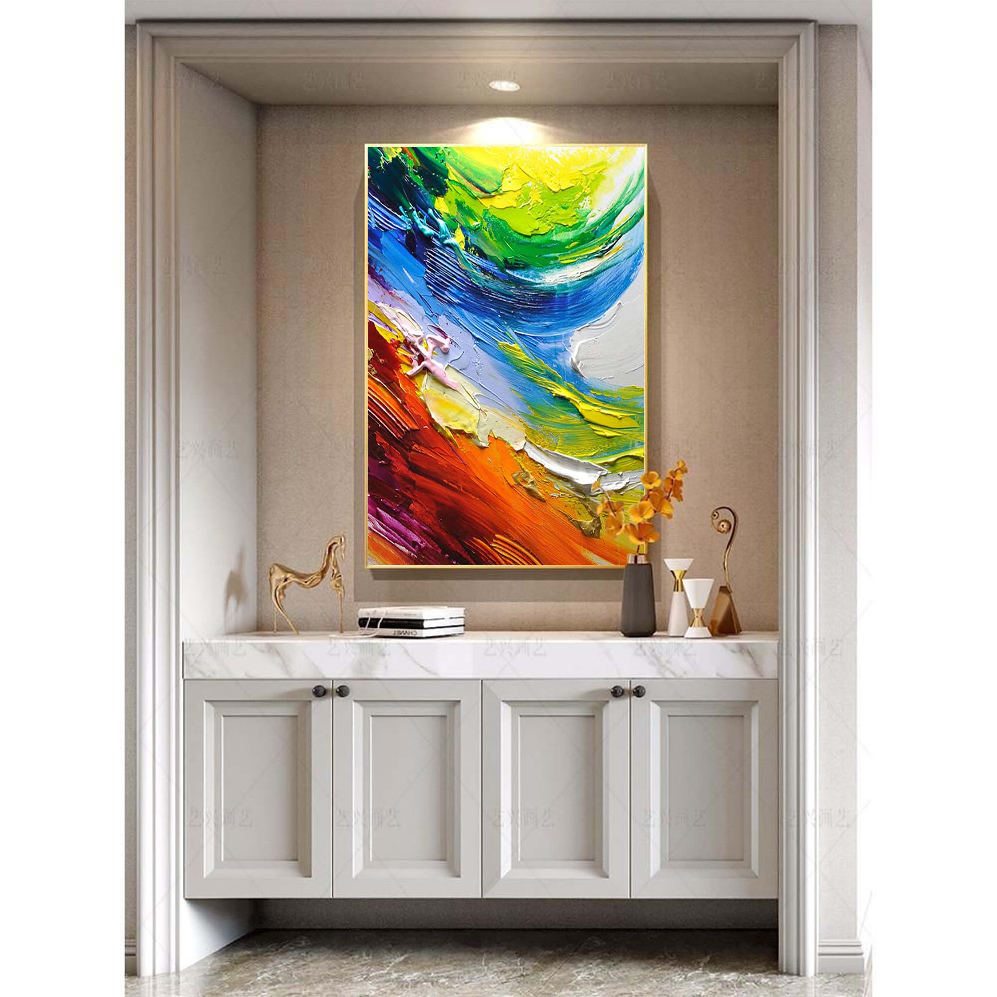 Wallart Dynamic Waves of Color Abstract Palette Knife Art