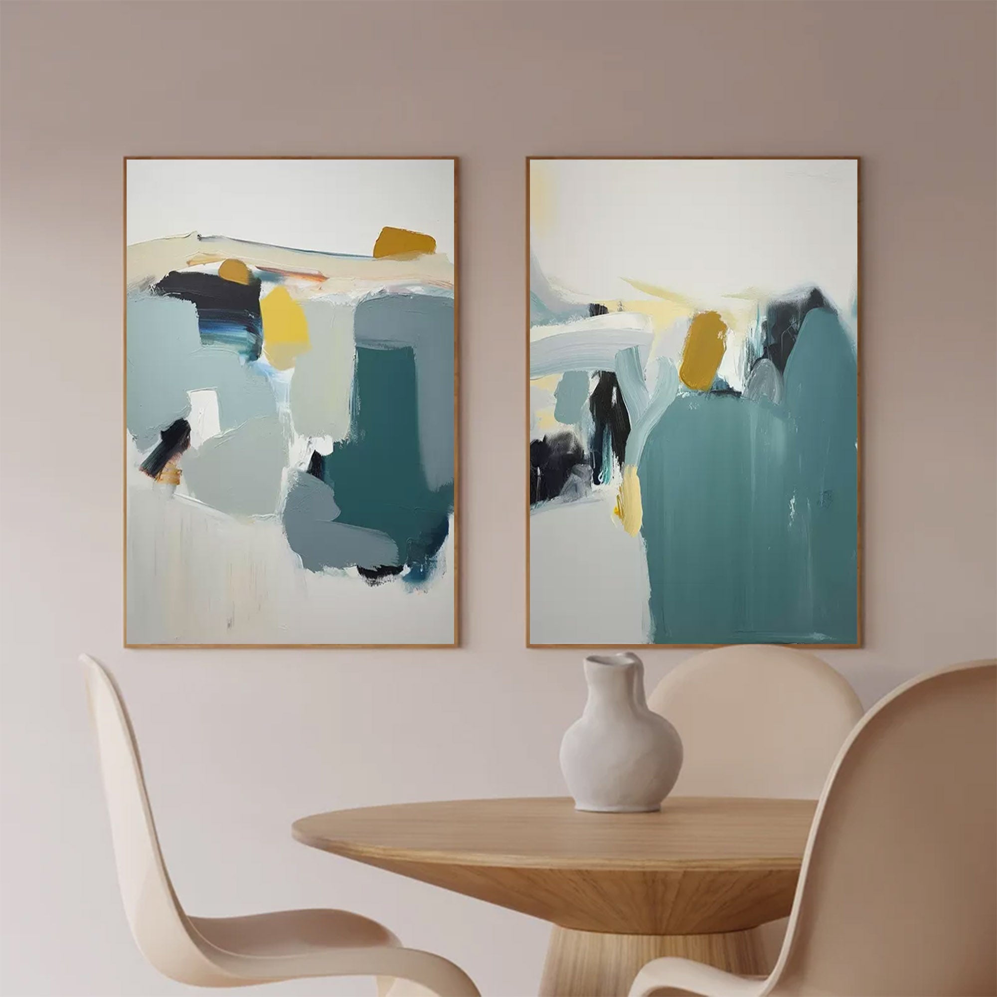 Wallart Abstract Diptych in Teal and Gold