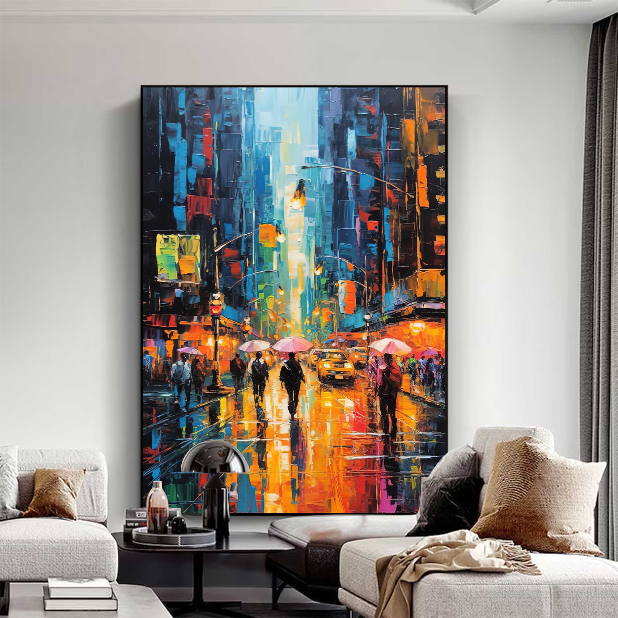 Wallart City Lights Rainy Street Canvas