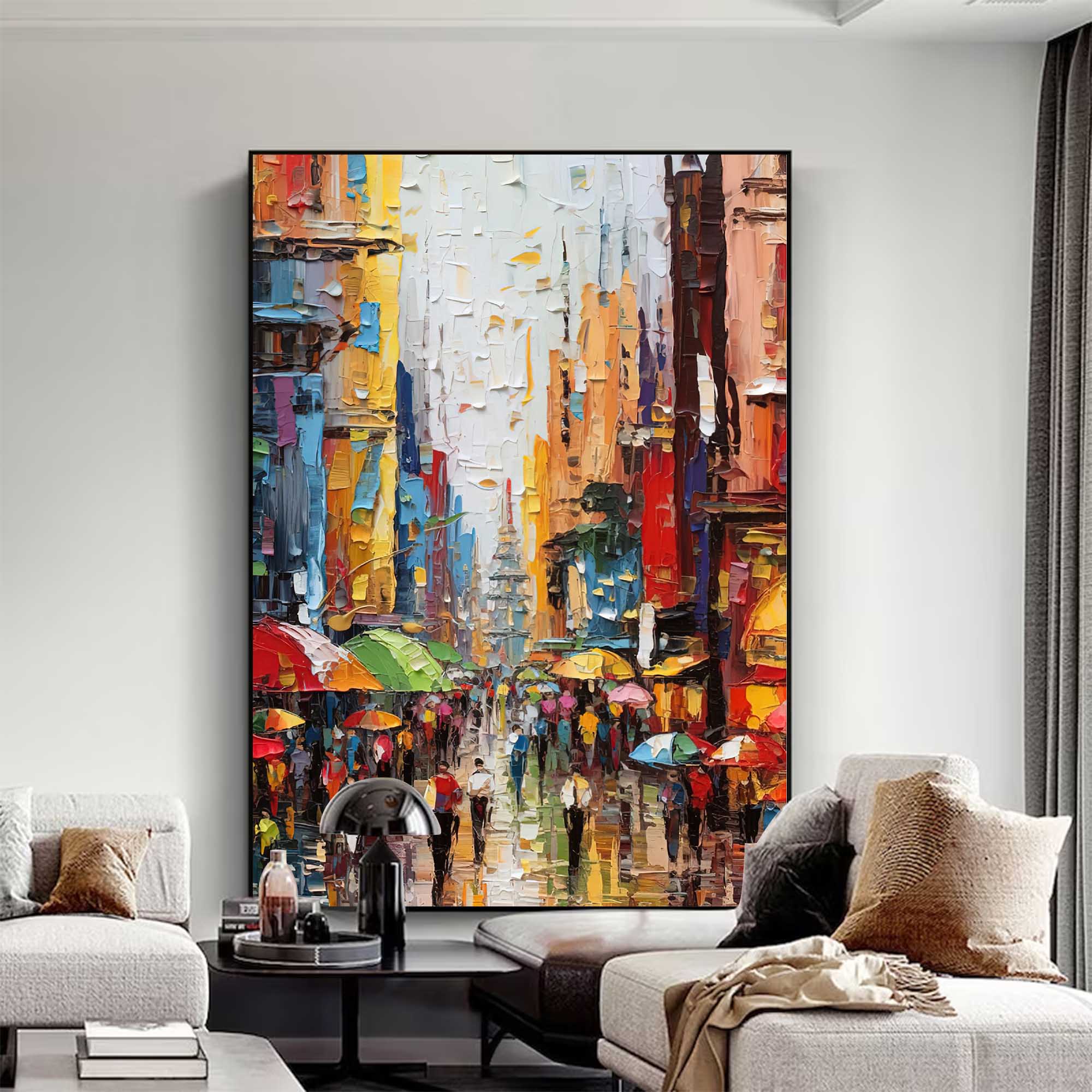 Wallart Colorful Street Scene Oil Painting