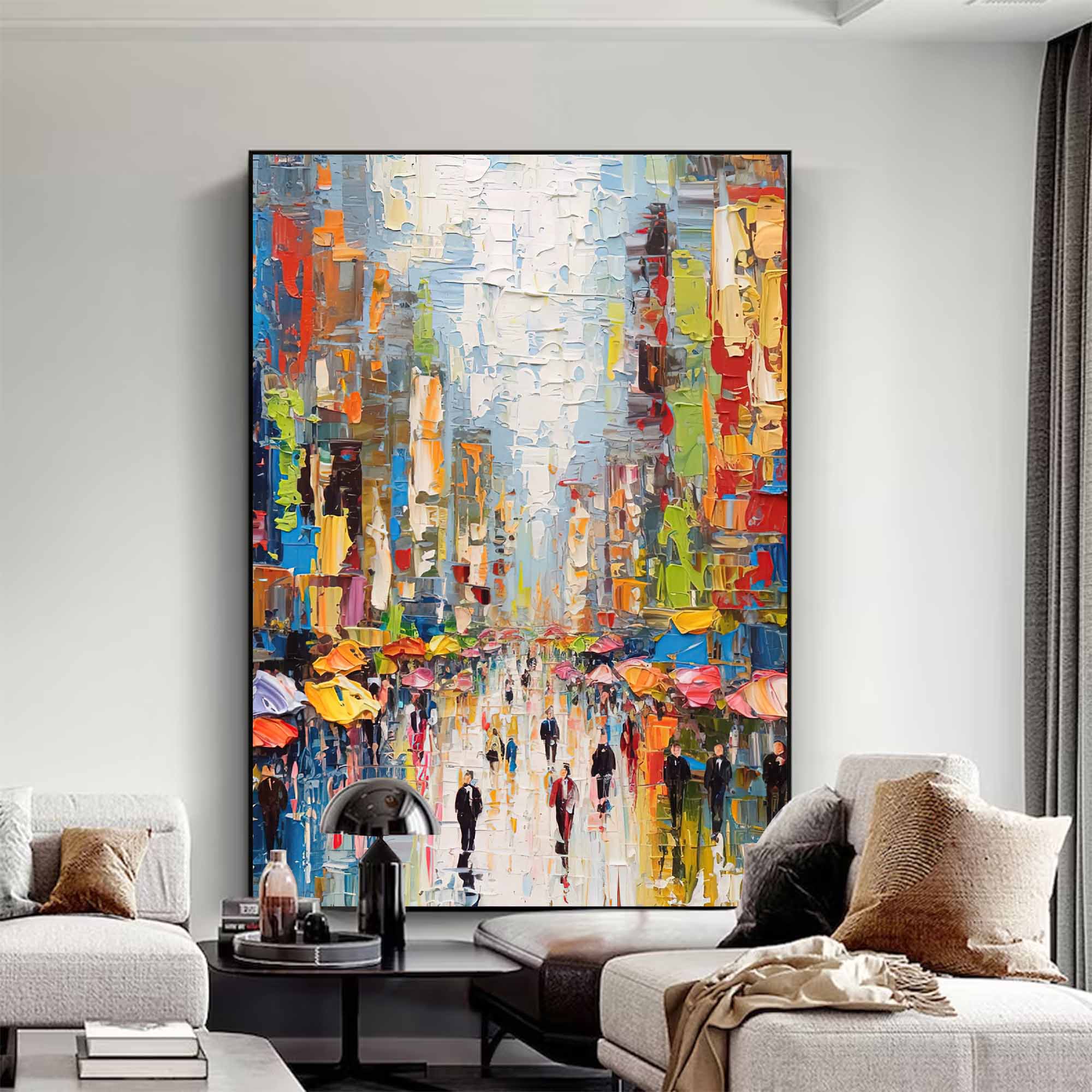 Wallart Colorful Urban Street Life Oil Painting