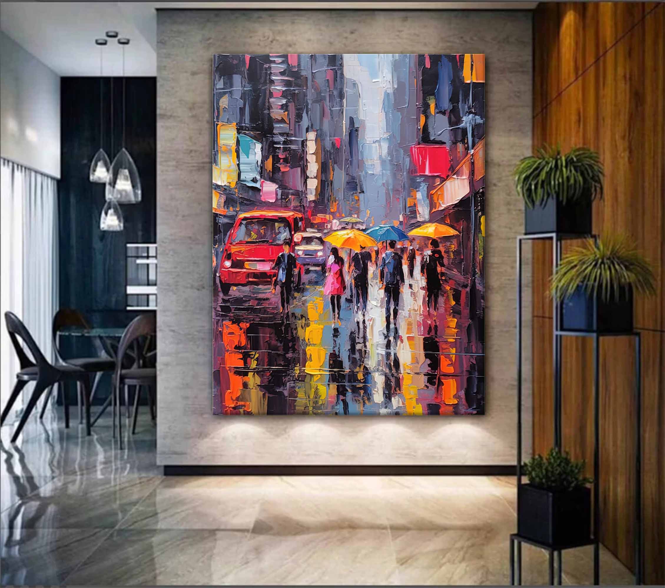 Wallart Urban Rainy Evening Oil Painting