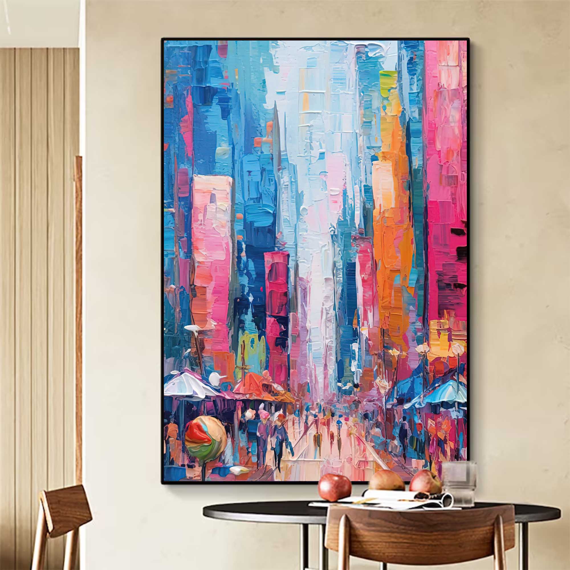Vibrant City Skyline Oil Painting