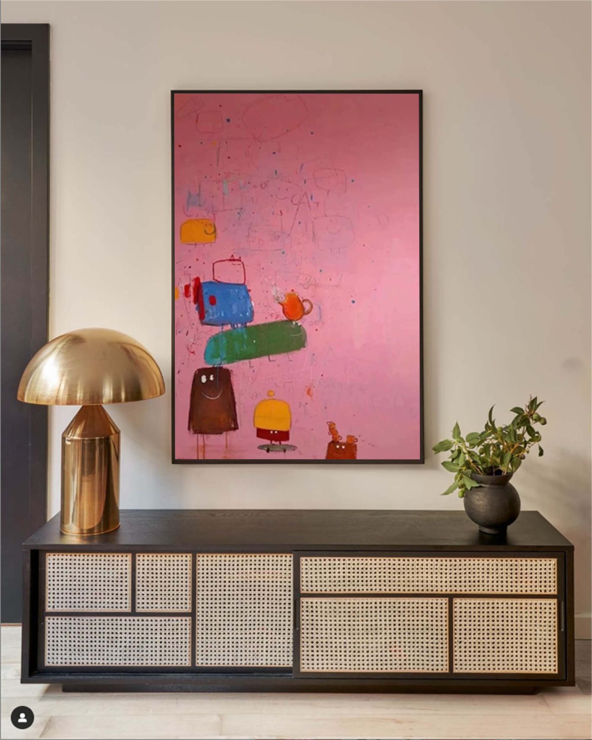 Wallart Playful Stacked Characters Pink Abstract Canvas Art