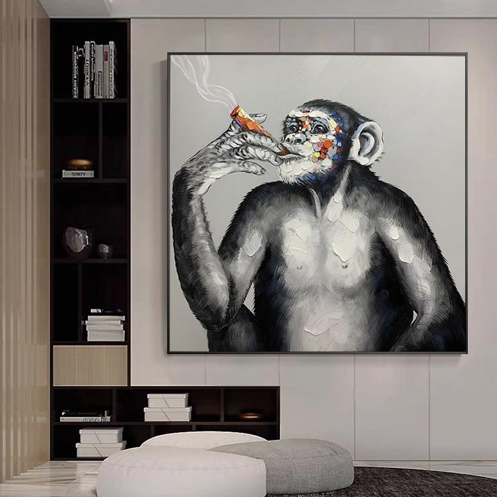 Abstract chimpanzee painting with colorful bubble