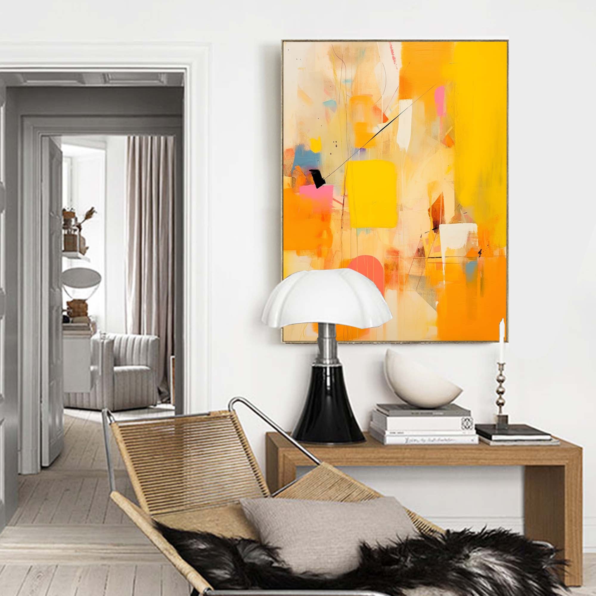 Wallart Golden Abstraction in Pink and Yellow