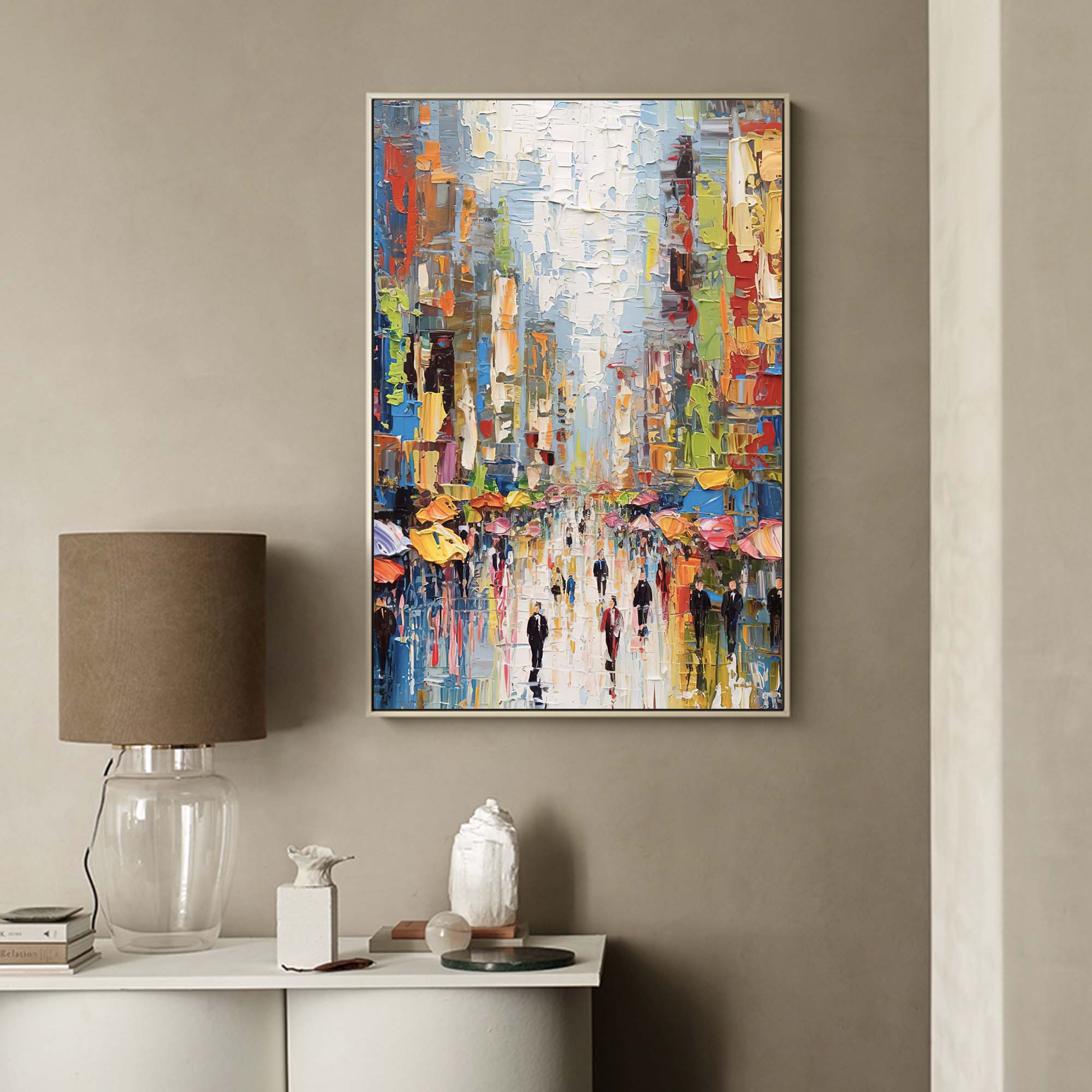 Wallart Colorful Urban Street Life Oil Painting