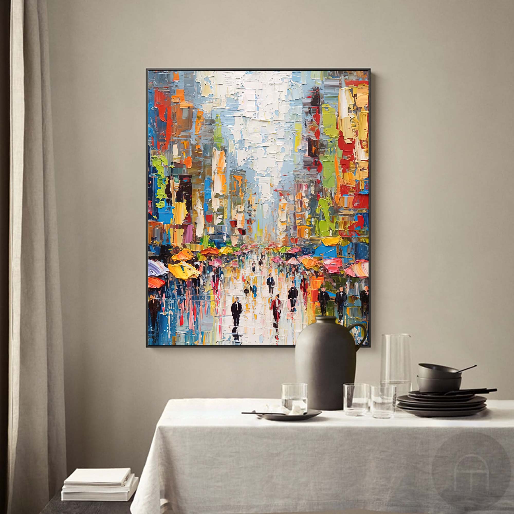 Wallart Colorful Urban Street Life Oil Painting
