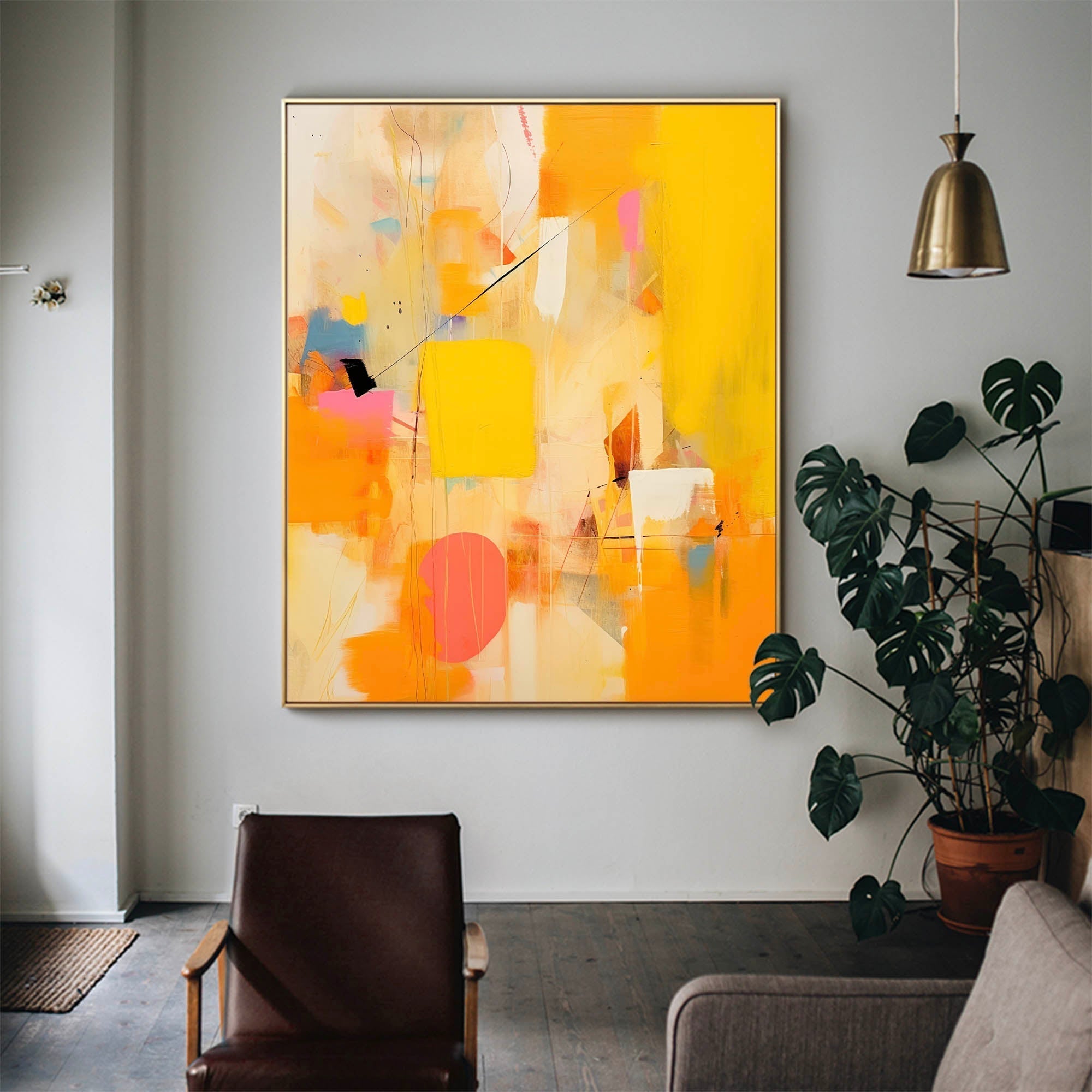 Wallart Golden Abstraction in Pink and Yellow