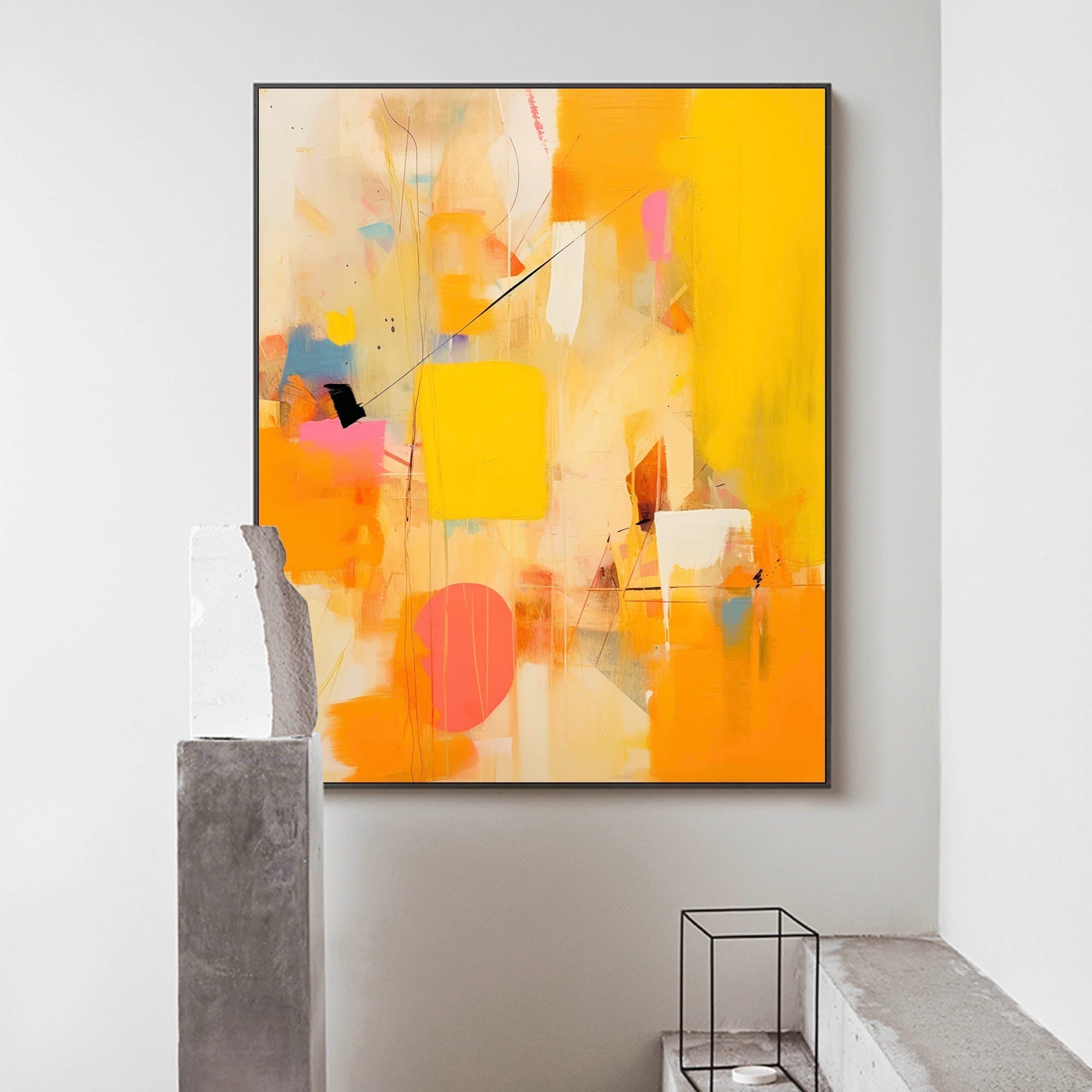 Wallart Golden Abstraction in Pink and Yellow
