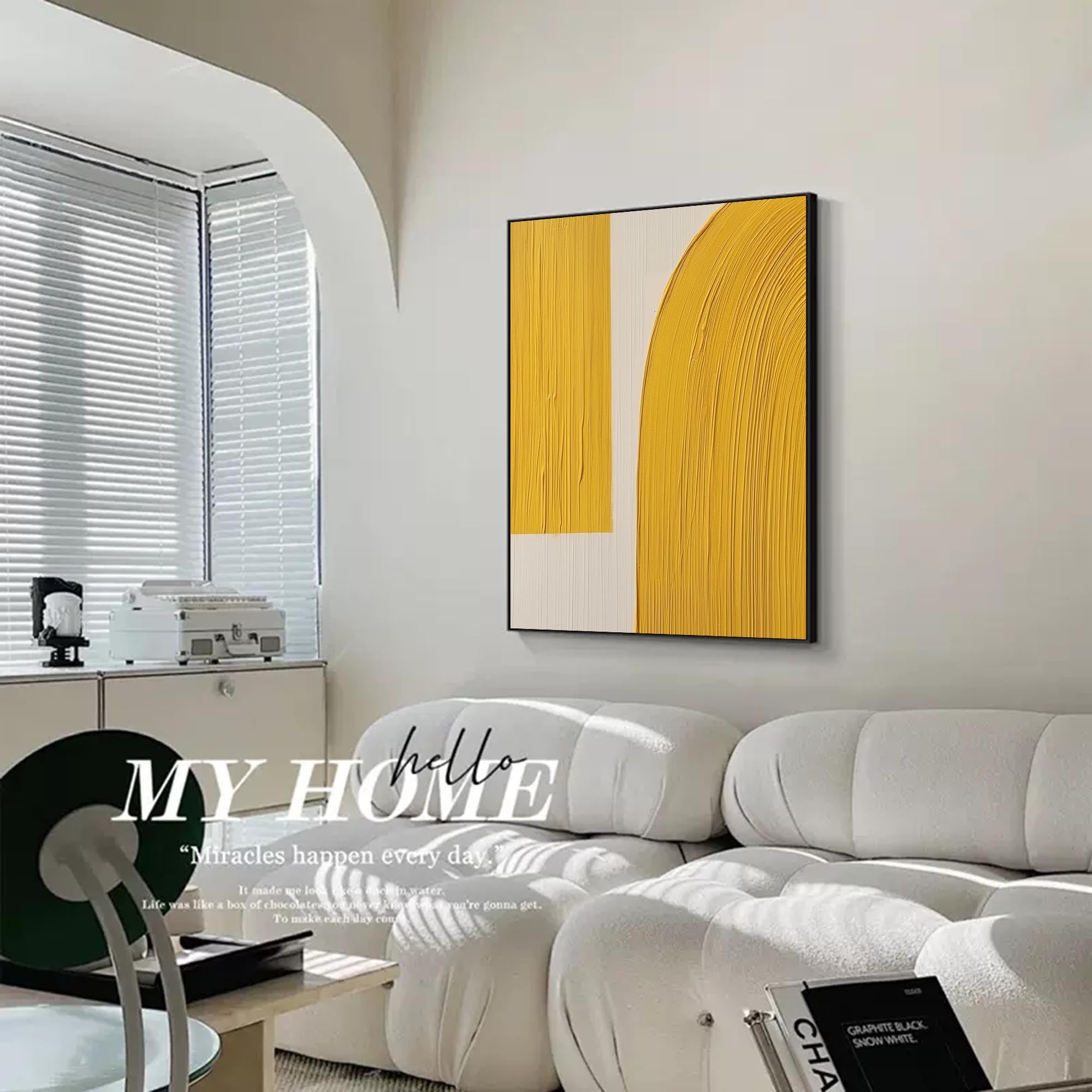 Wallart Minimalist Yellow Arc Abstract Art