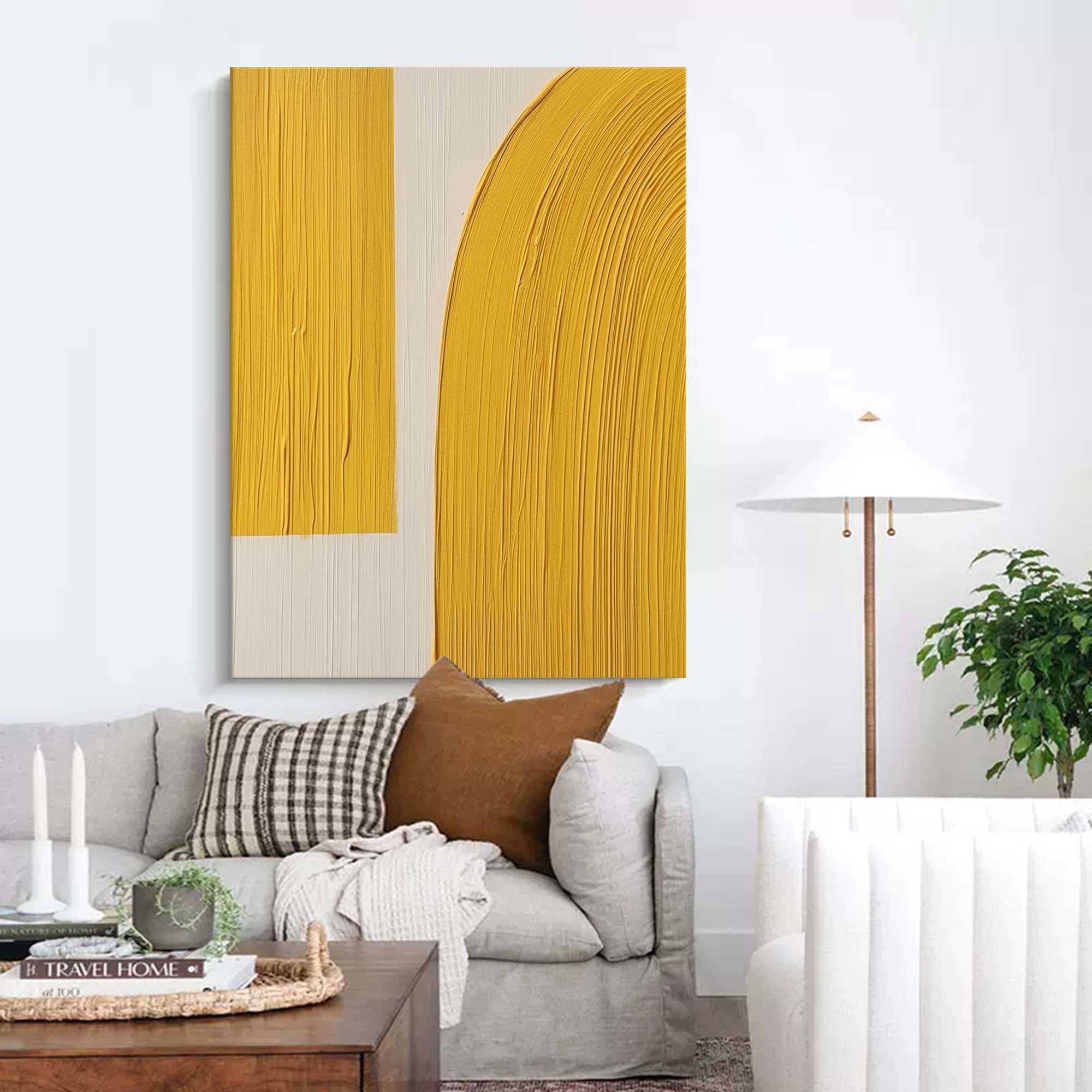 Wallart Minimalist Yellow Arc Abstract Art