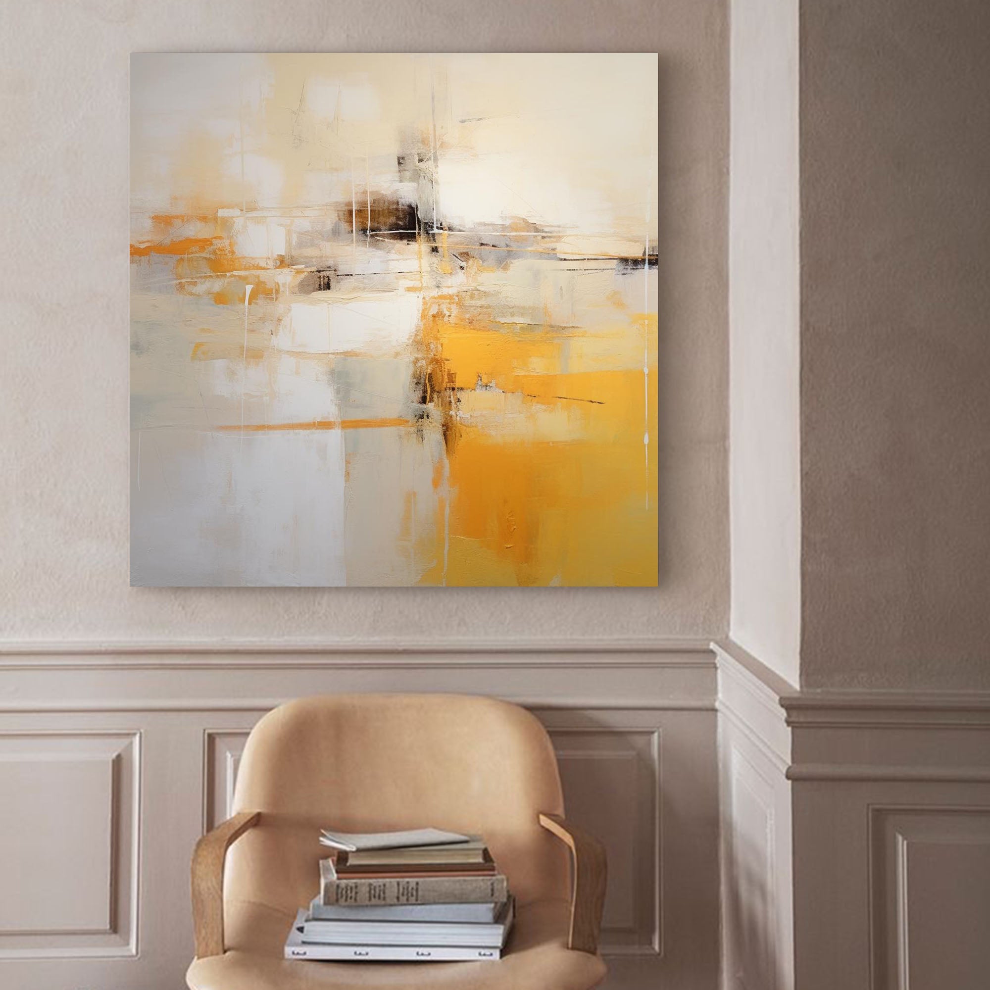 Wallart Elegant Yellow and White Abstract Art
