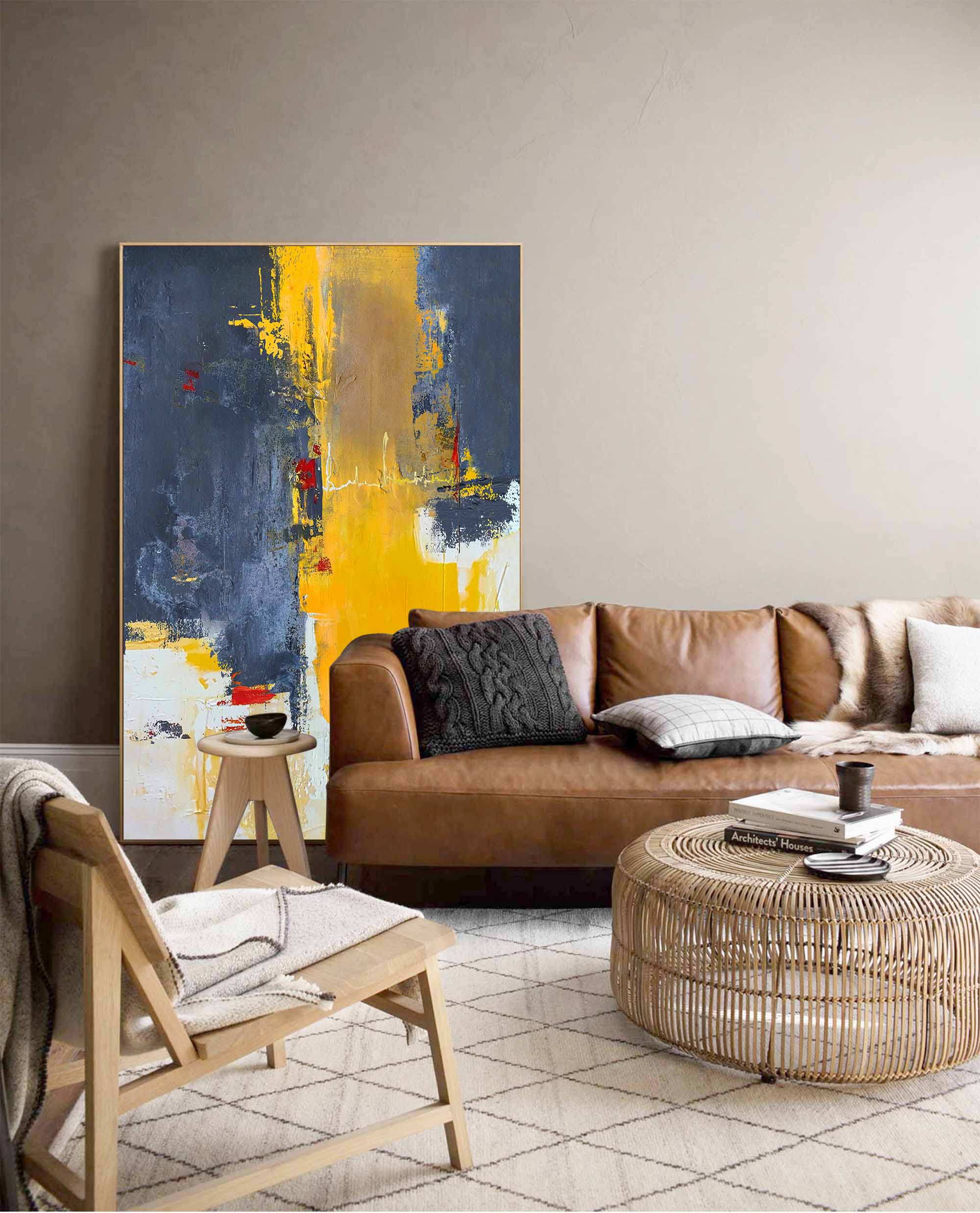 Wallart Modern Charcoal and Yellow Art