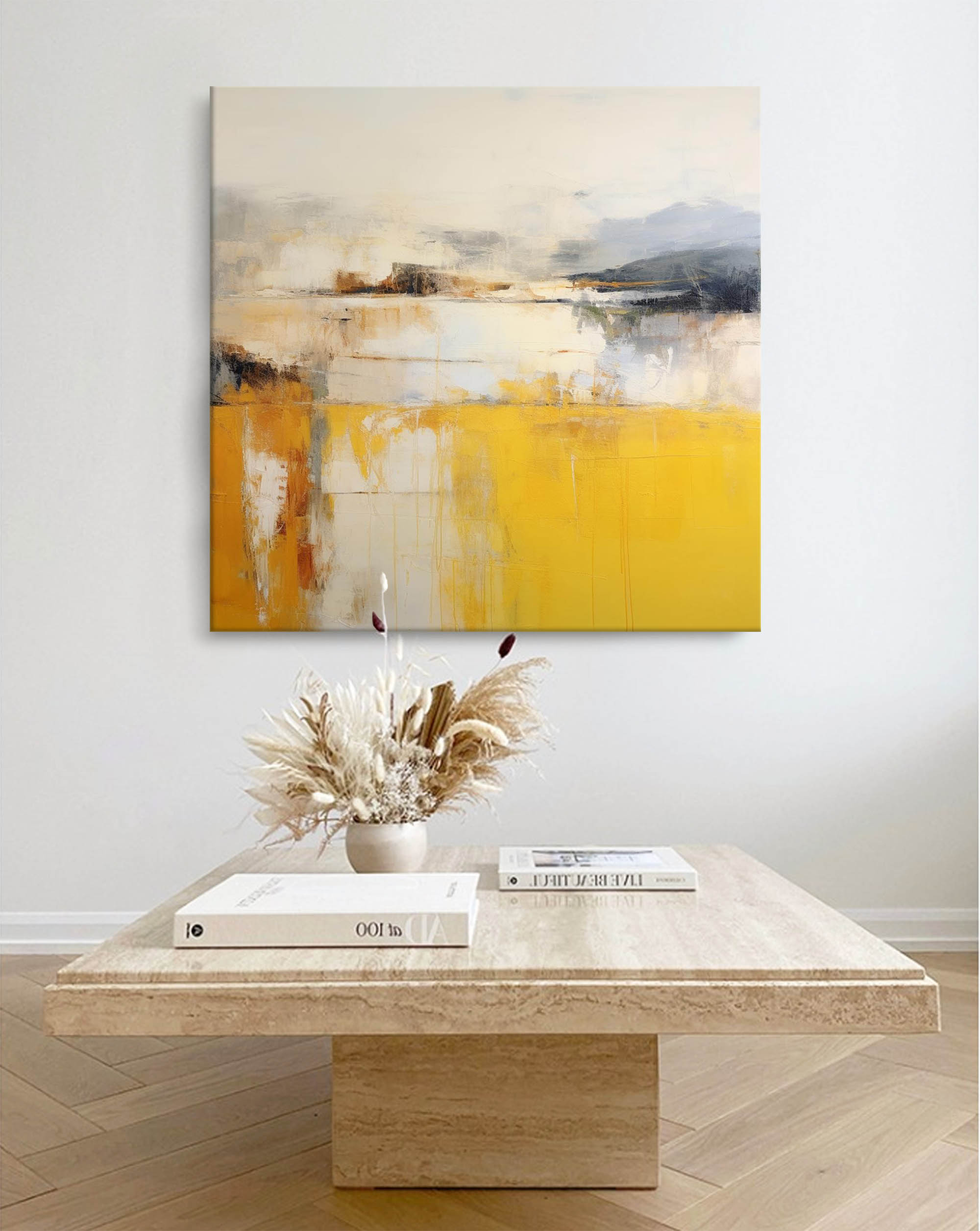 Wallart Yellow and Gray Abstract Landscape Art
