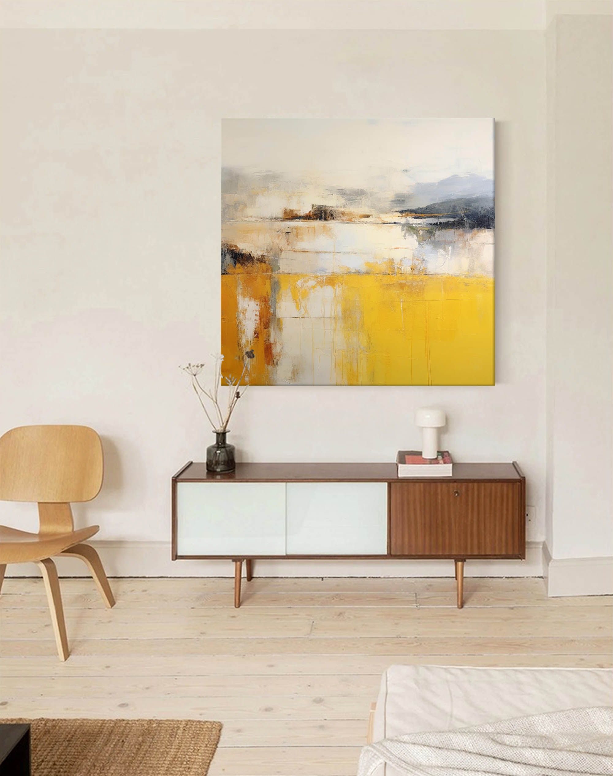 Wallart Yellow and Gray Abstract Landscape Art