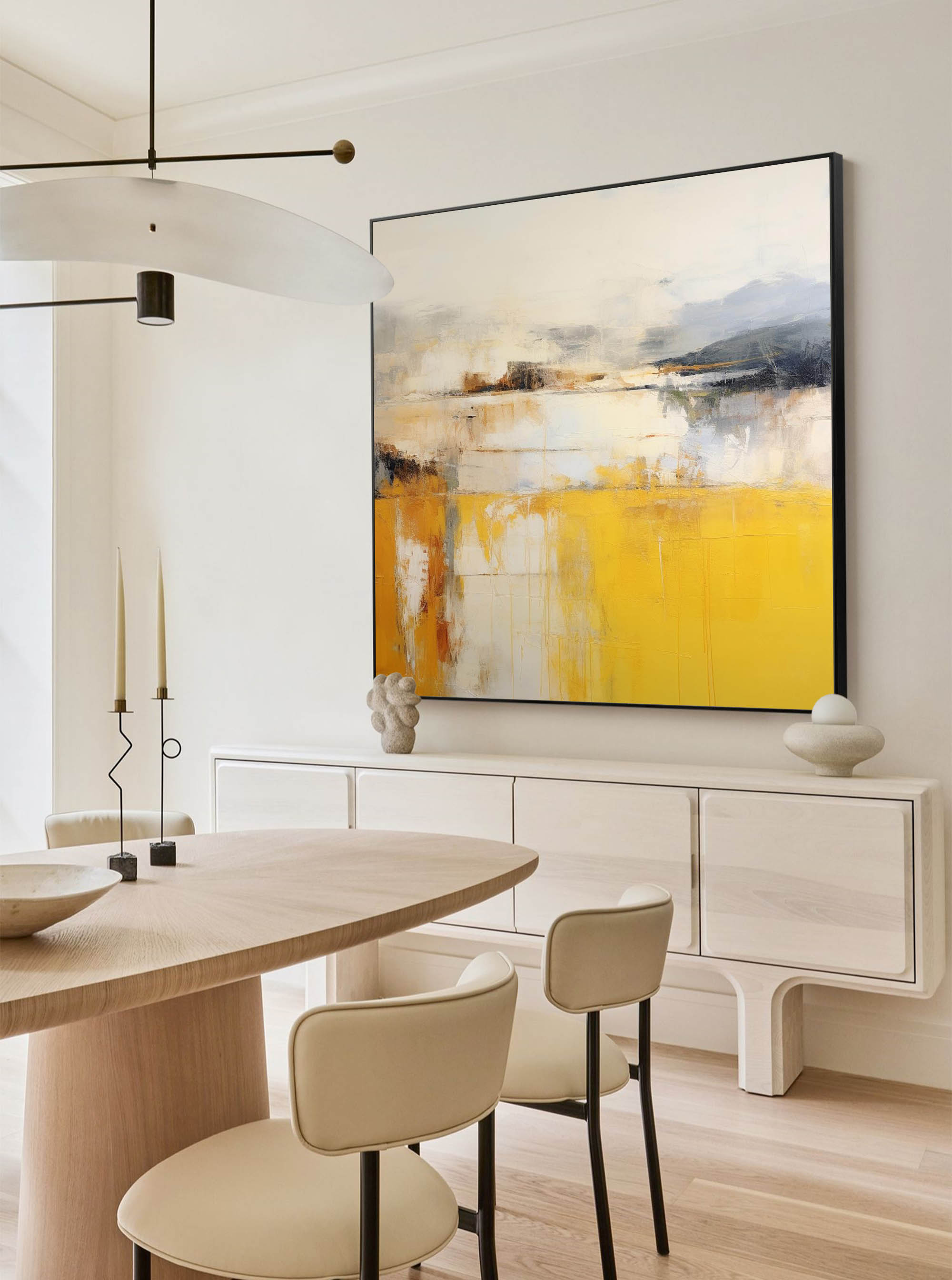 Wallart Yellow and Gray Abstract Landscape Art