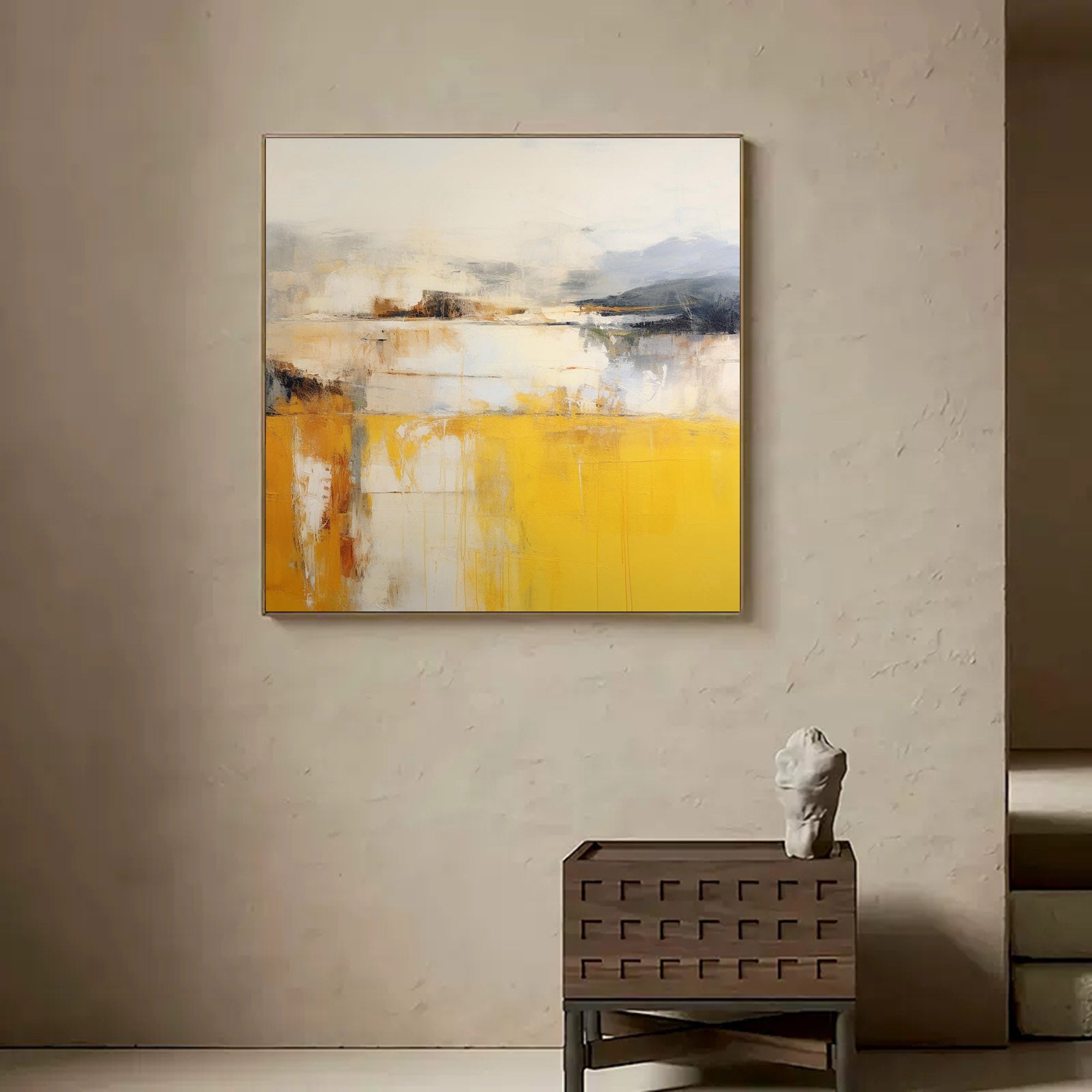 Wallart Yellow and Gray Abstract Landscape Art