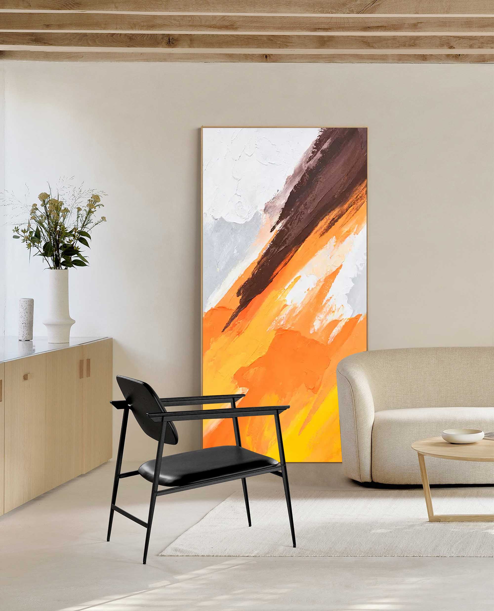 Wallart Dynamic Orange and Brown Abstract Art