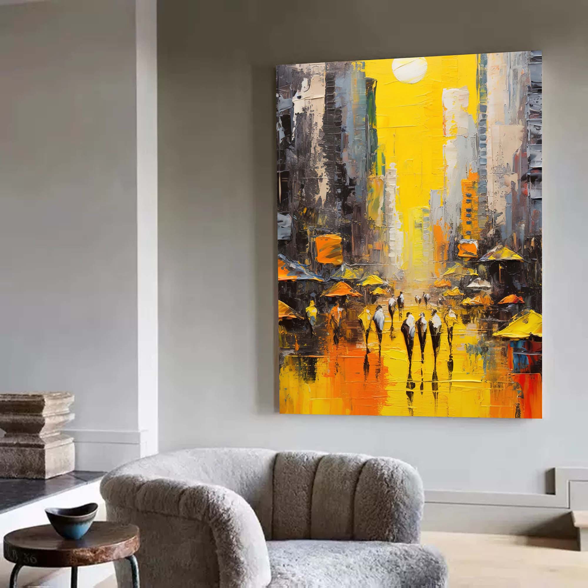 Wallart Sunlit Cityscape Abstract Oil Painting