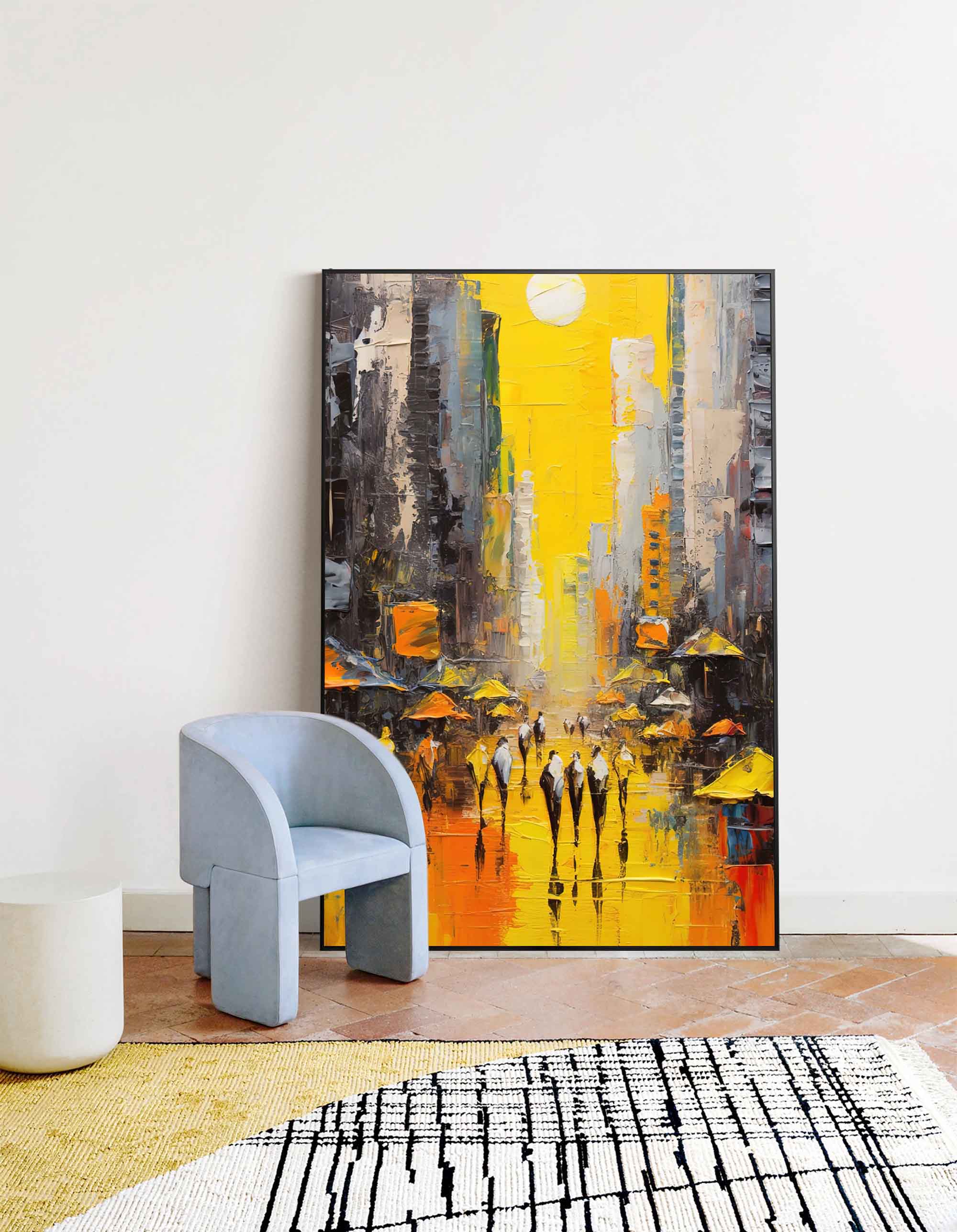 Wallart Sunlit Cityscape Abstract Oil Painting