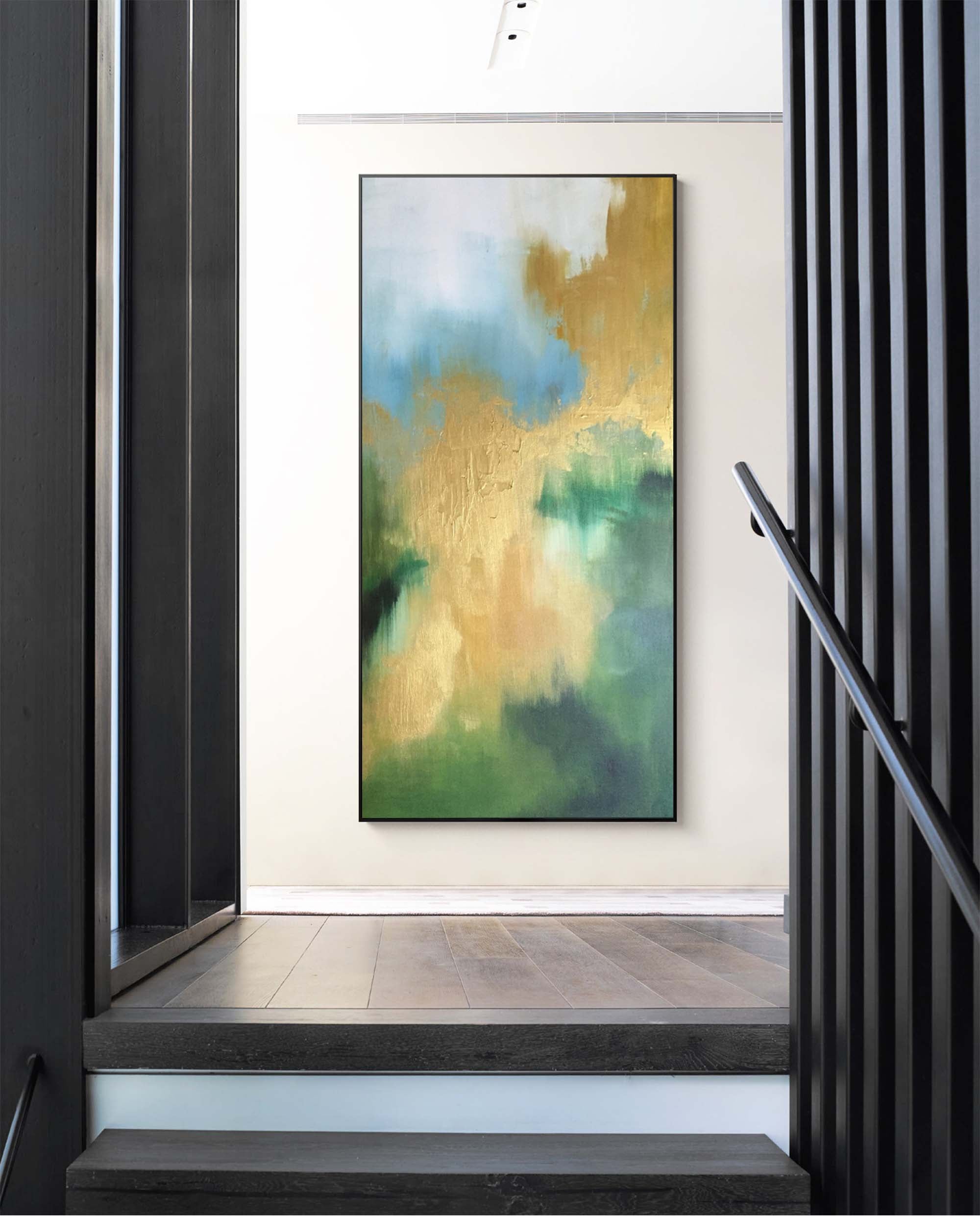Wallart Abstract Gold and Green Oil Art
