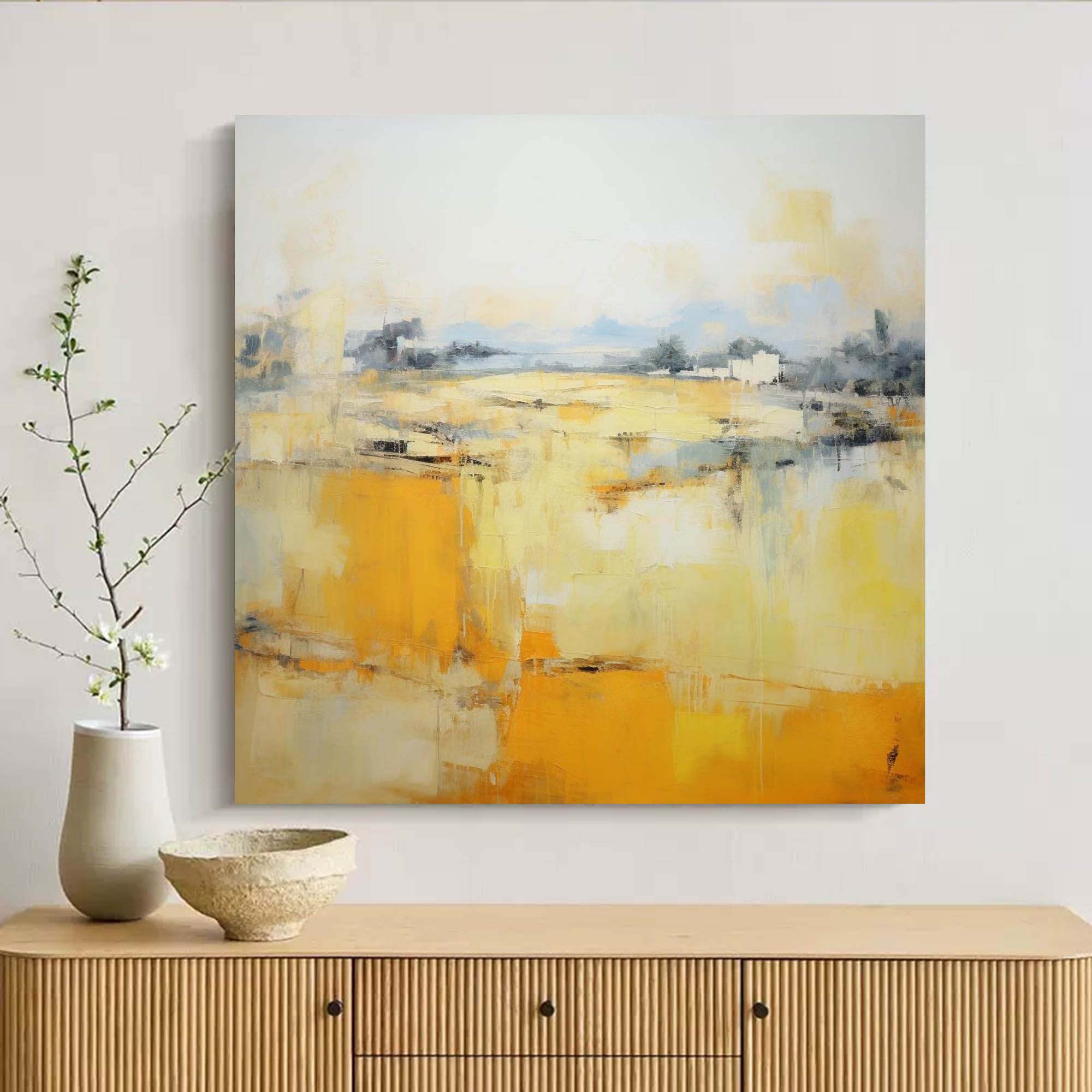 Wallart Vibrant Yellow Abstract Landscape Art
