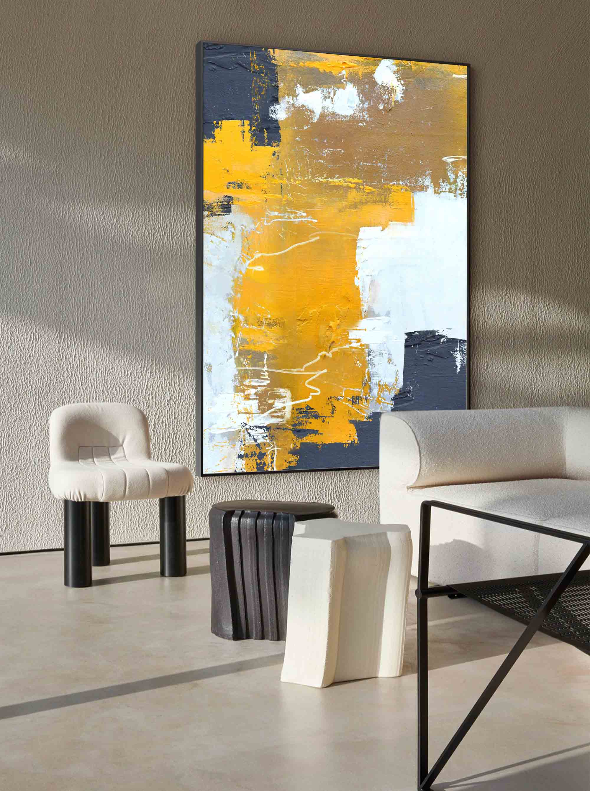 Wallart Golden Beige Abstract Canvas Art