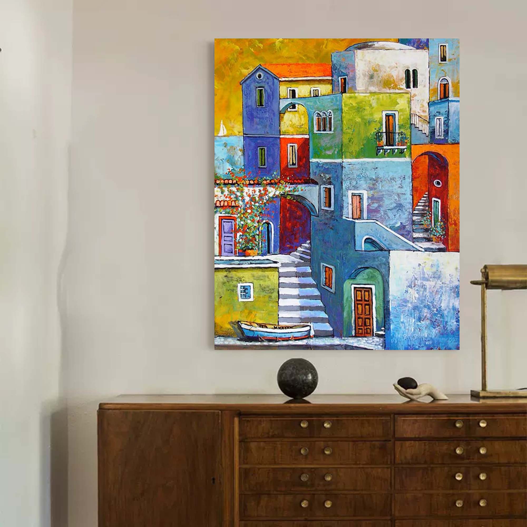 Wallart Colorful Mediterranean Townscape Art
