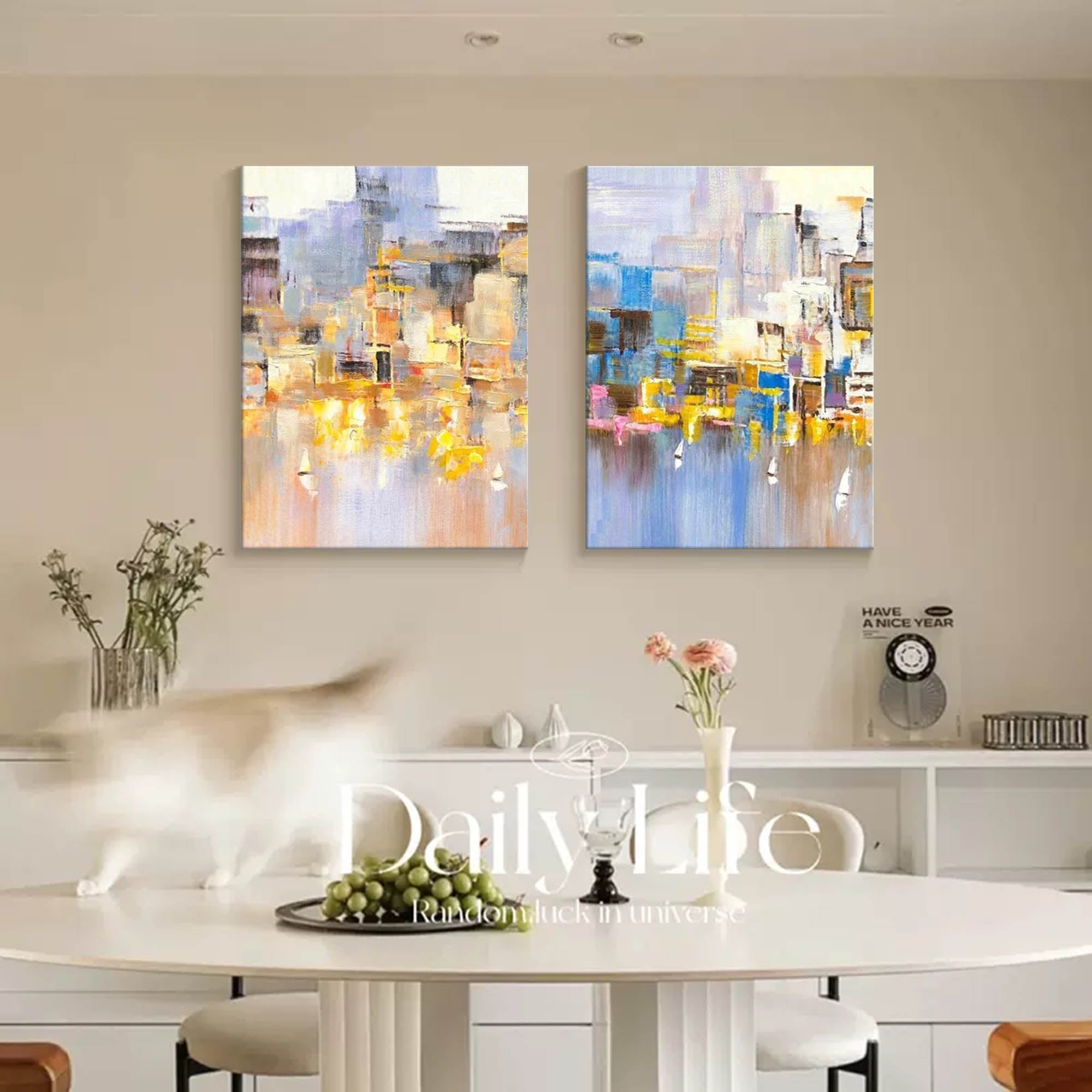 Wallart Cityscape Duo Abstract Oil Art