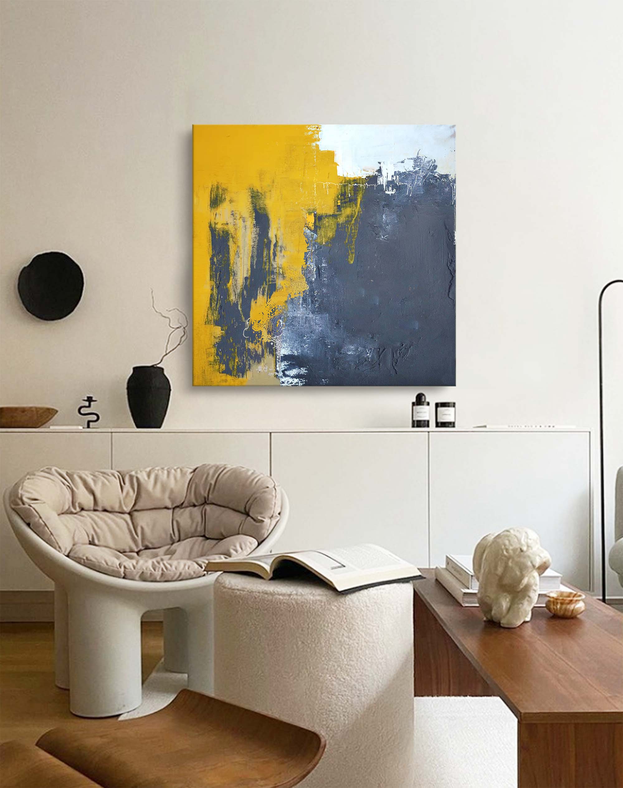 Wallart Modern Yellow and Grey Abstract Art