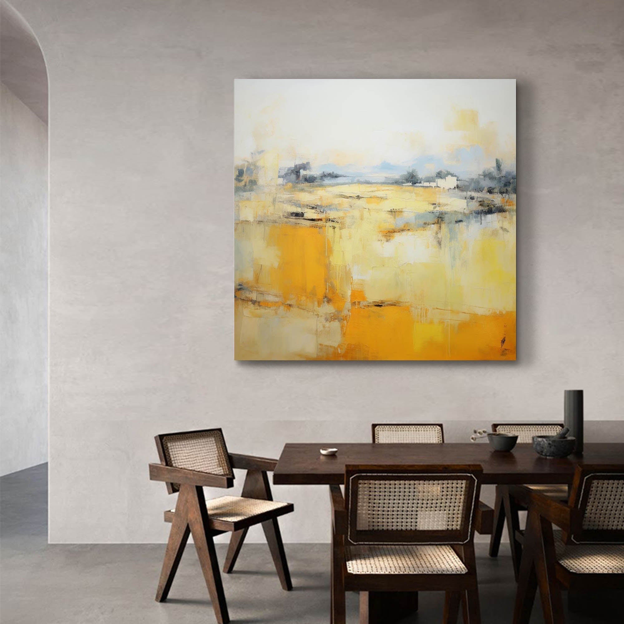 Wallart Vibrant Yellow Abstract Landscape Art