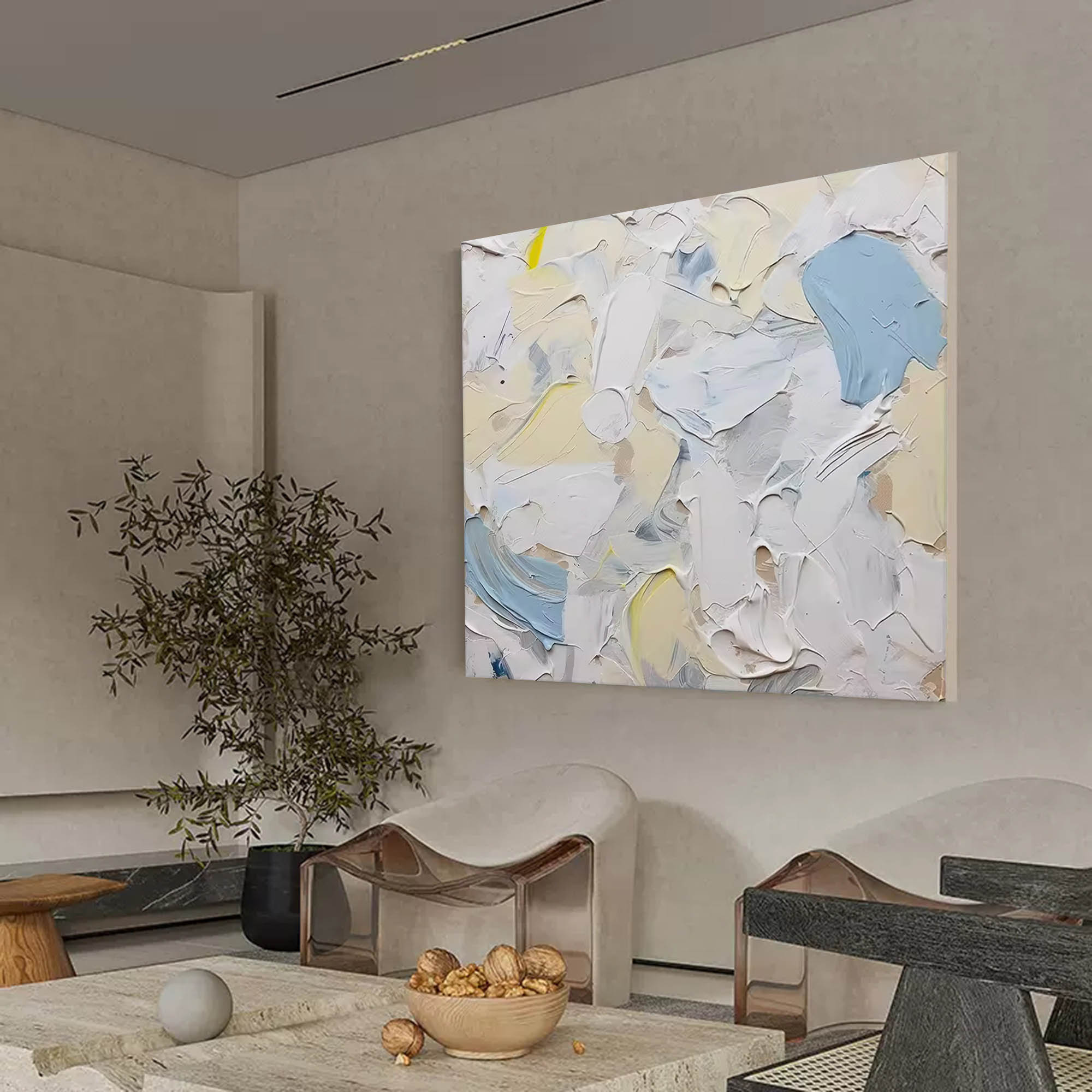 Wallart Textured Blue and White Abstract Art