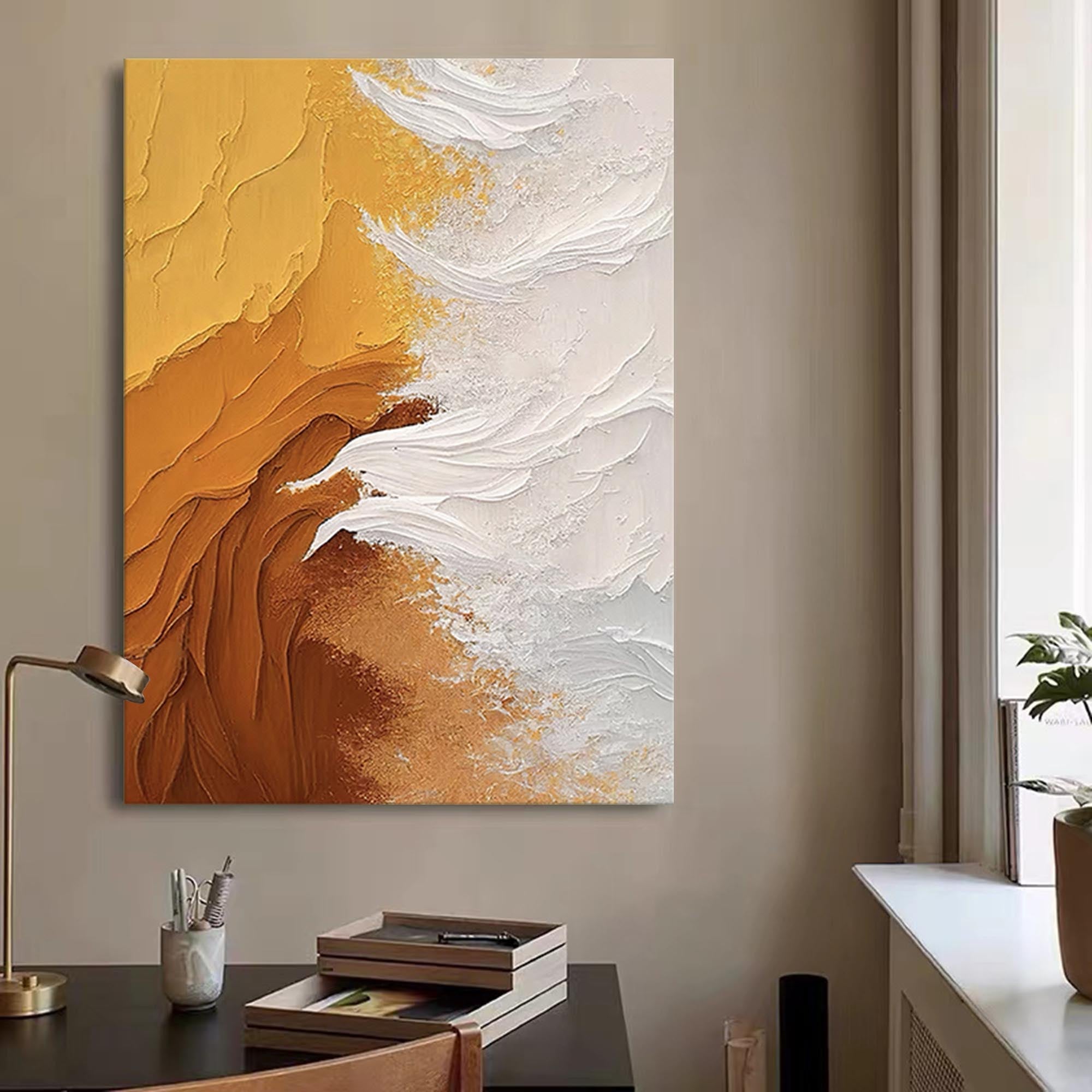 Wallart Golden Earth Textured Abstract Art