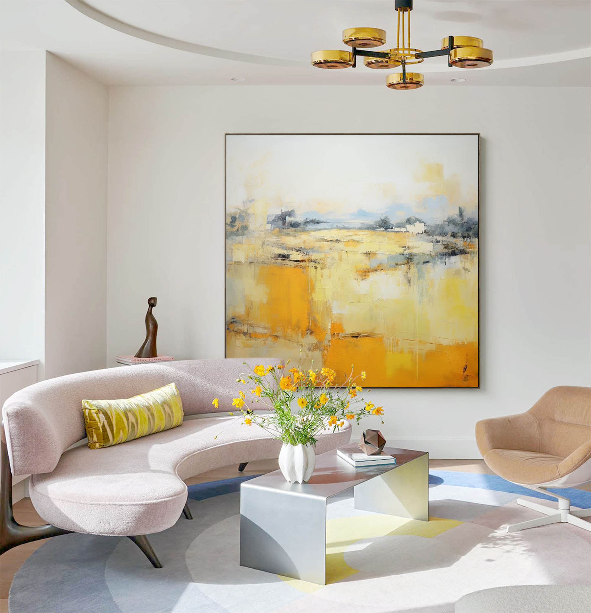 Wallart Vibrant Yellow Abstract Landscape Art