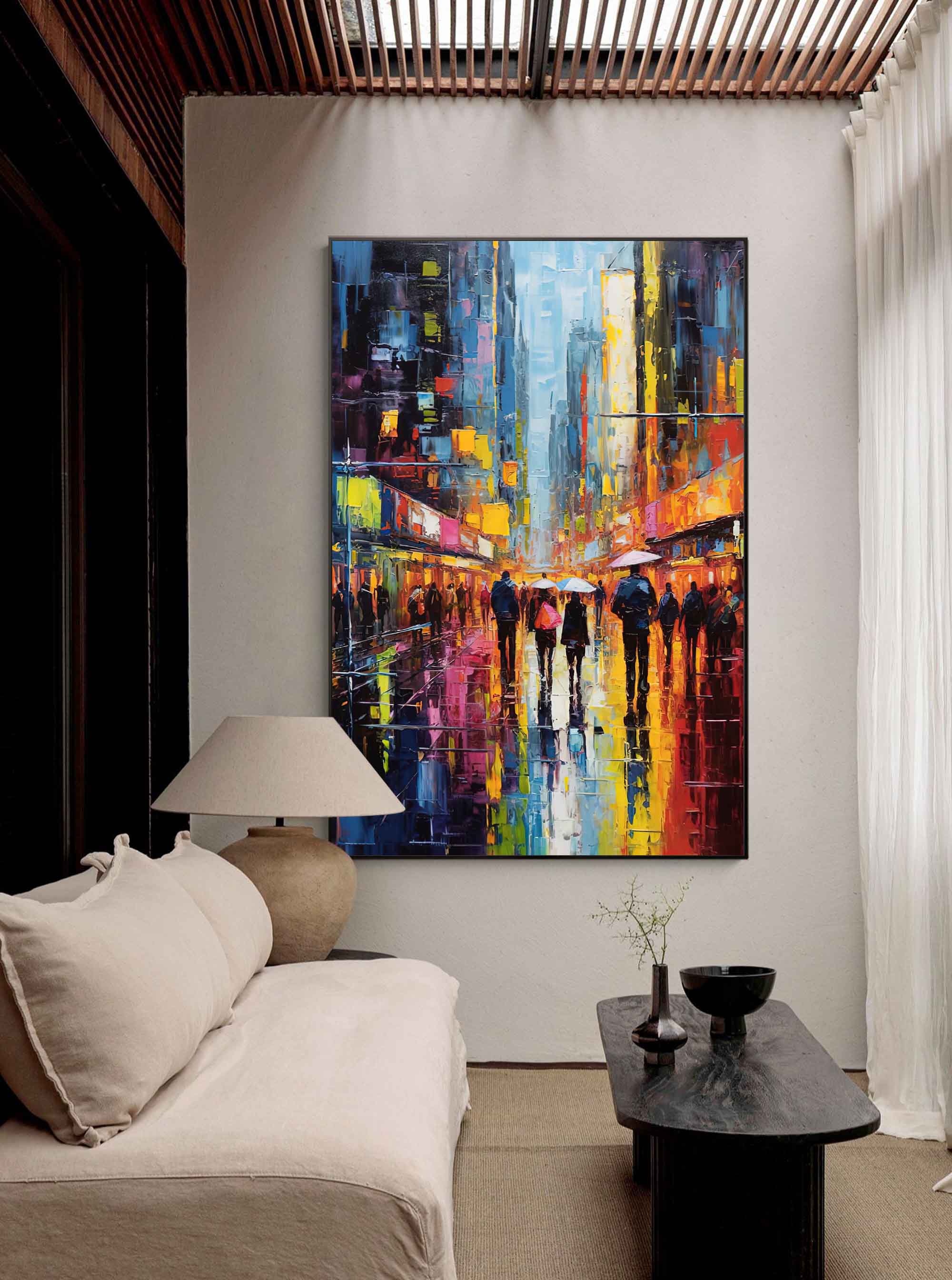 Wallart Nighttime City Walk Oil Painting