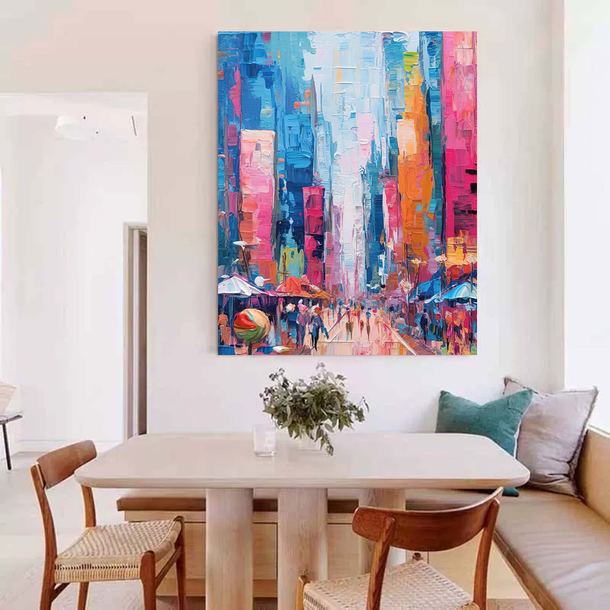 Wallart Vibrant City Skyline Oil Painting