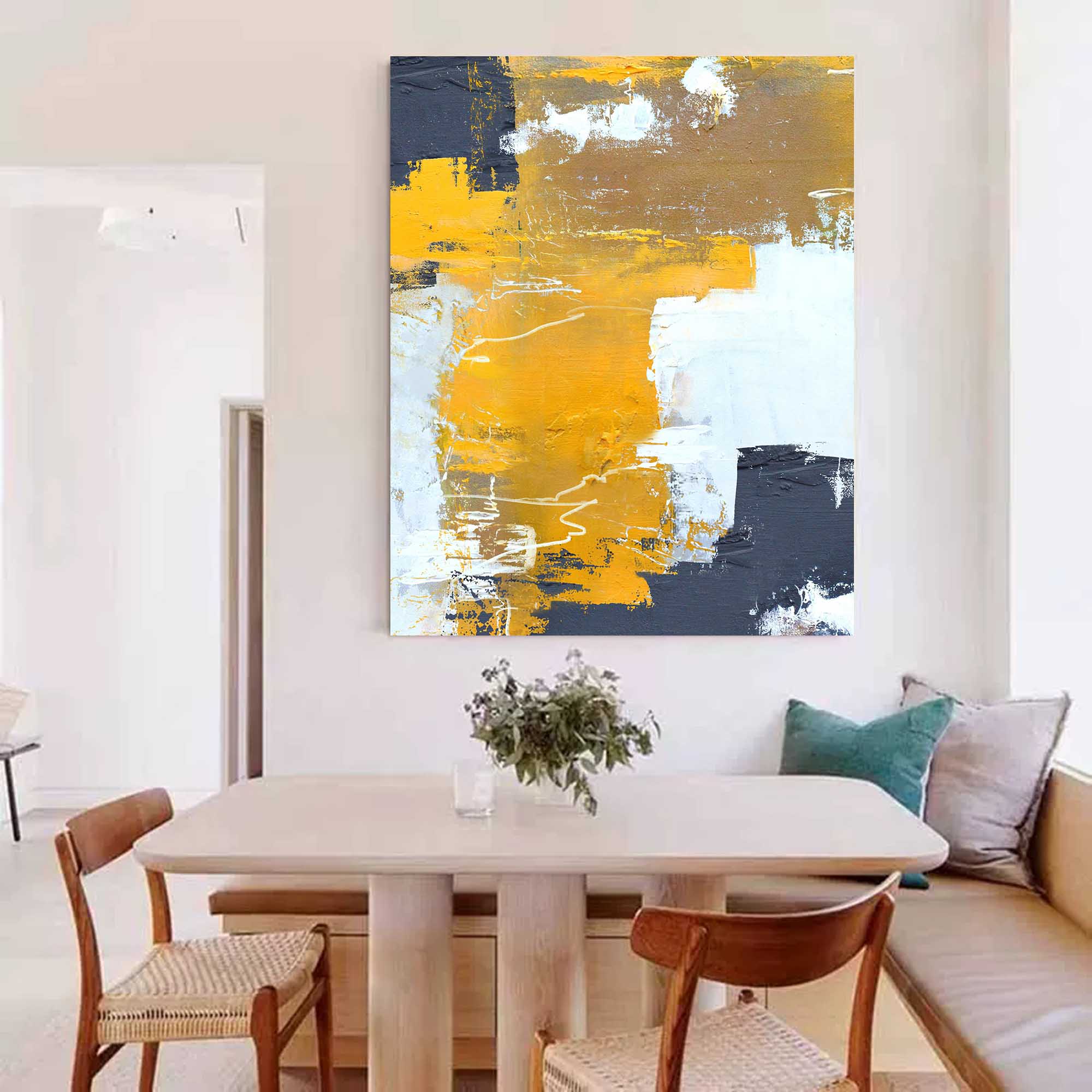 Wallart Golden Beige Abstract Canvas Art