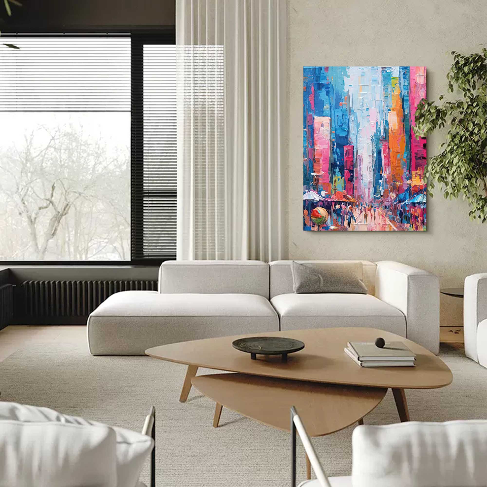 Wallart Vibrant City Skyline Oil Painting